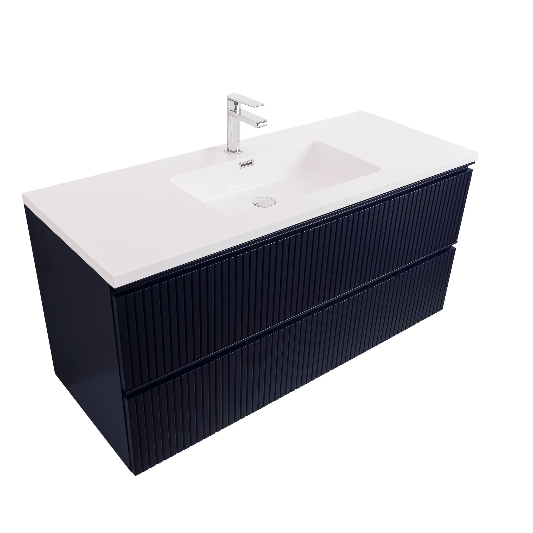 Ares 47.5 Matte Navy Blue Cabinet, Square Cultured Marble Sink, Wall Mounted Modern Vanity Set Bath Trends USA