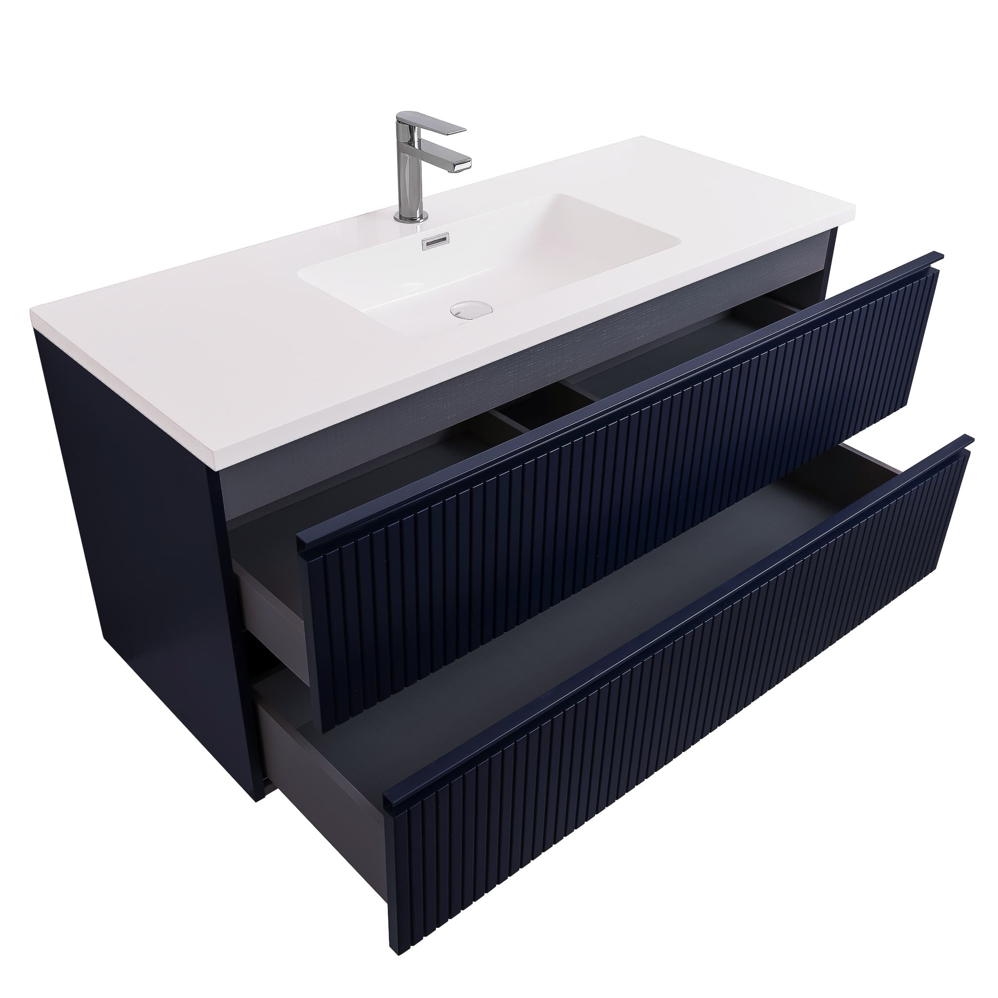 Ares 47.5 Matte Navy Blue Cabinet, Square Cultured Marble Sink, Wall Mounted Modern Vanity Set