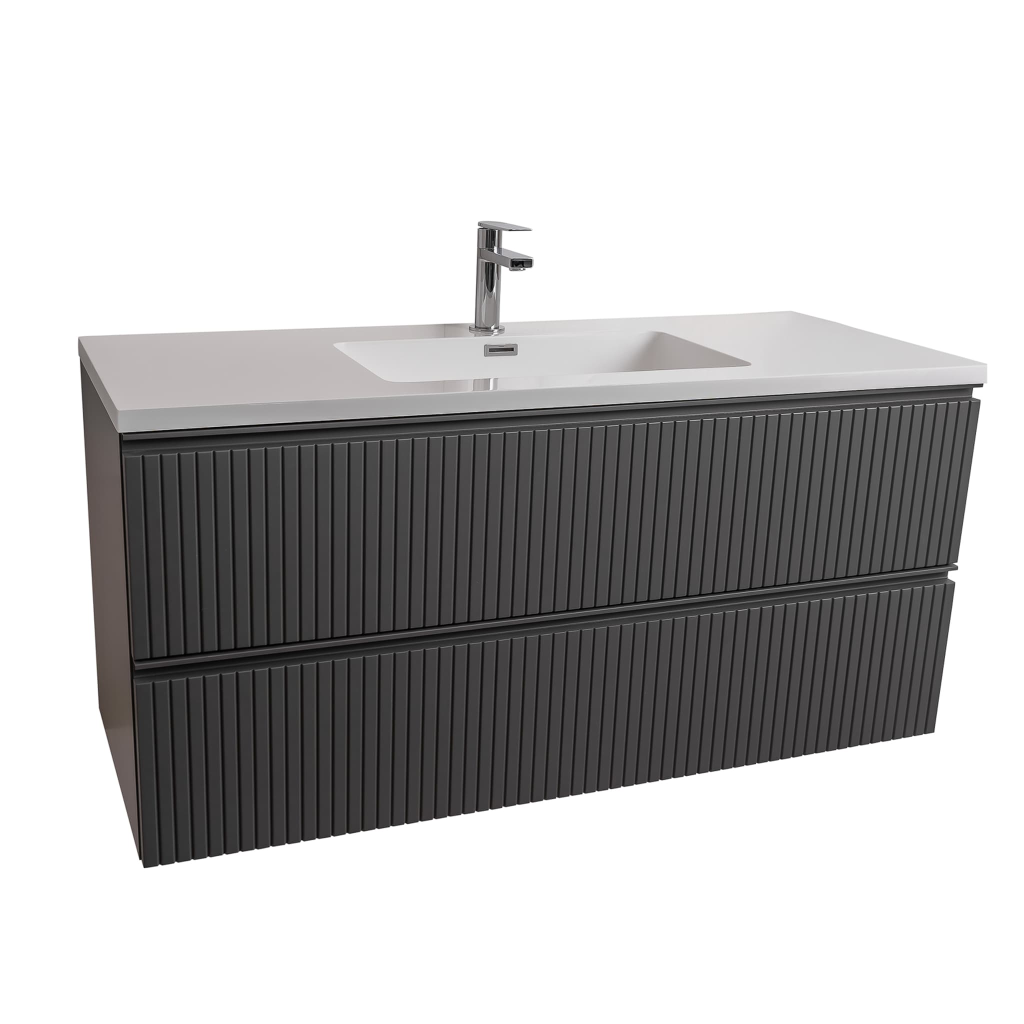 Ares 47.5 Matte Grey Cabinet, Square Cultured Marble Sink, Wall Mounted Modern Vanity Set