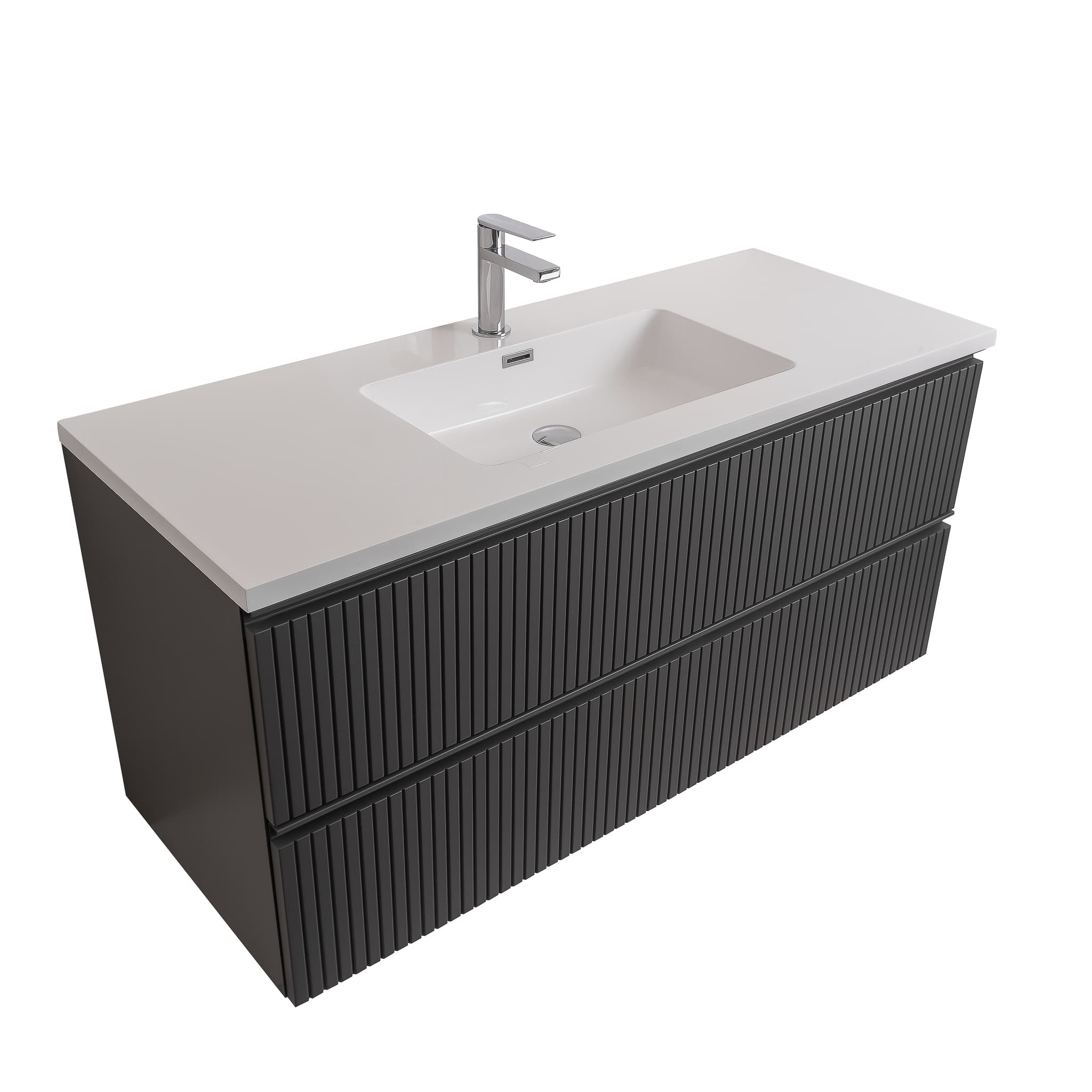 Ares 47.5 Matte Grey Cabinet, Square Cultured Marble Sink, Wall Mounted Modern Vanity Set