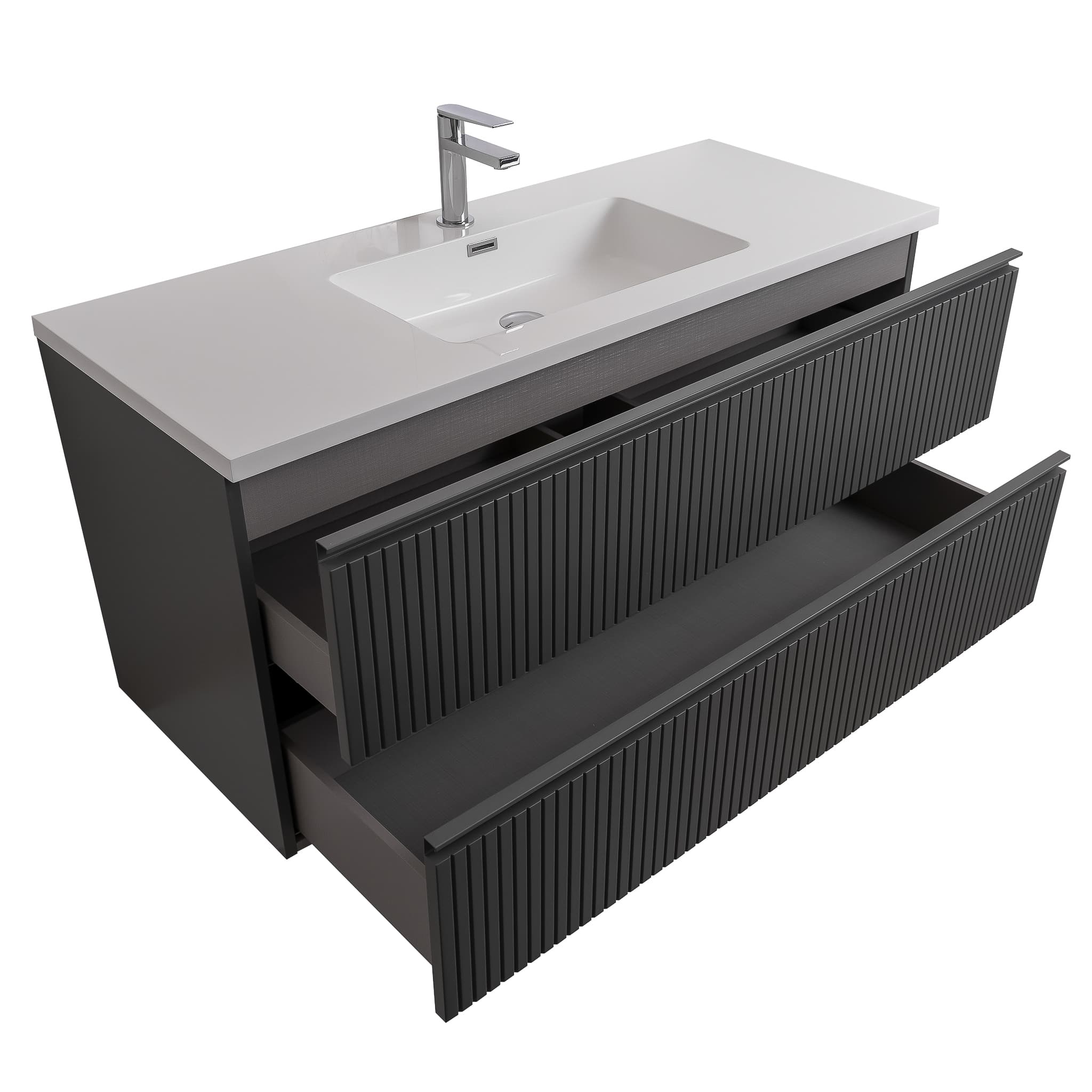 Ares 47.5 Matte Grey Cabinet, Square Cultured Marble Sink, Wall Mounted Modern Vanity Set