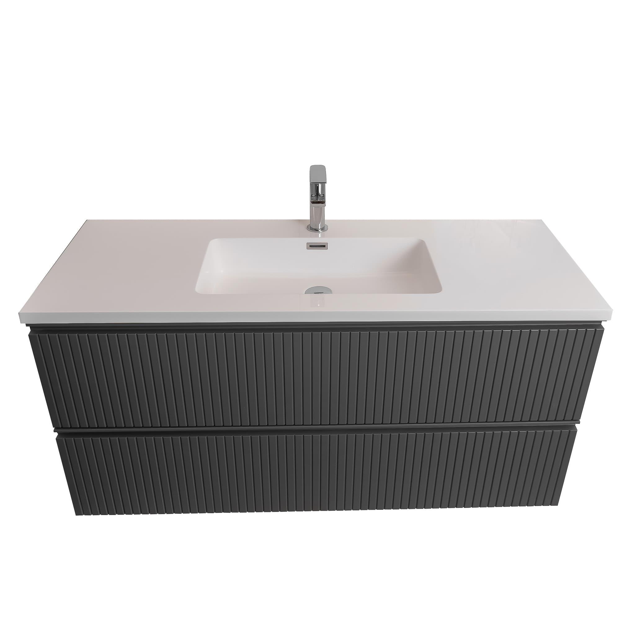 Ares 47.5 Matte Grey Cabinet, Square Cultured Marble Sink, Wall Mounted Modern Vanity Set