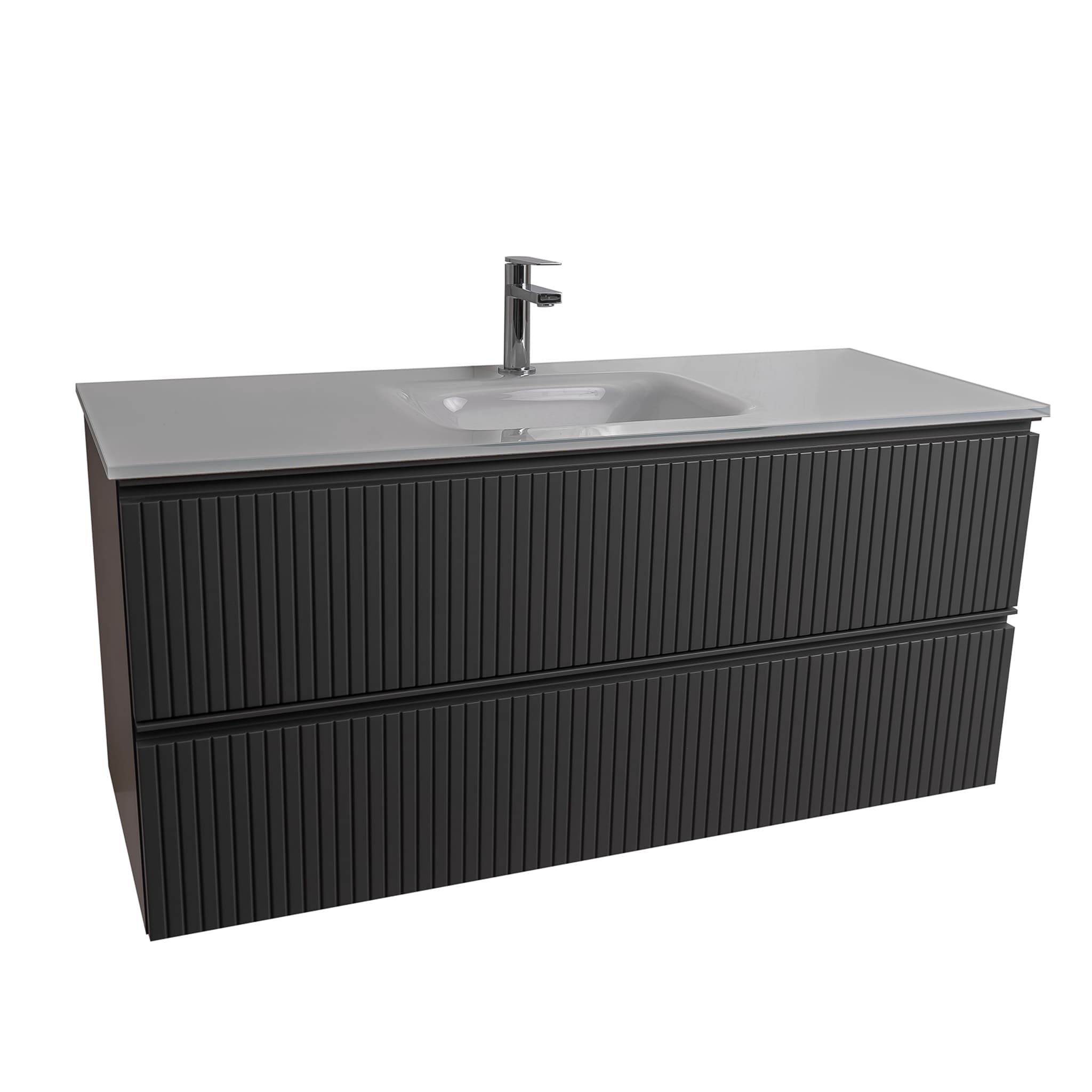 Ares 47.5 Matte Grey Cabinet, White Tempered Glass Sink, Wall Mounted Modern Vanity Set