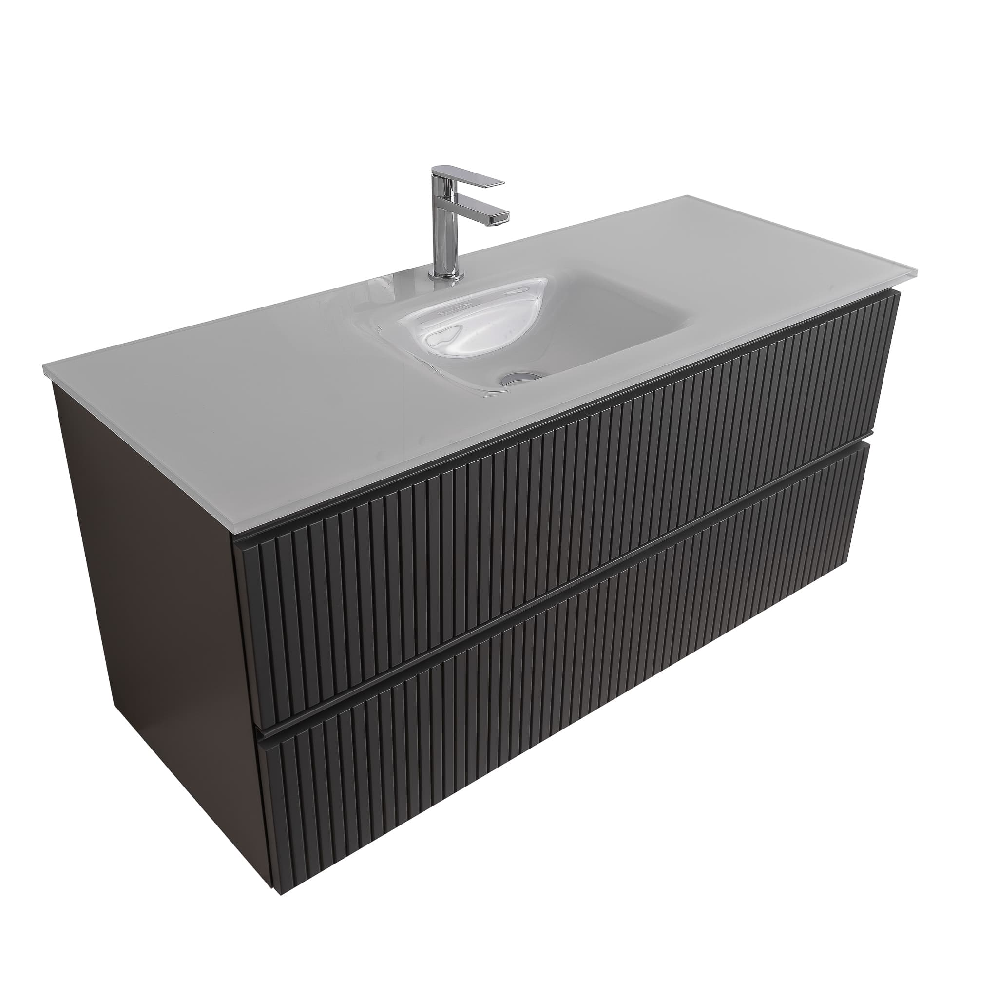 Ares 47.5 Matte Grey Cabinet, White Tempered Glass Sink, Wall Mounted Modern Vanity Set