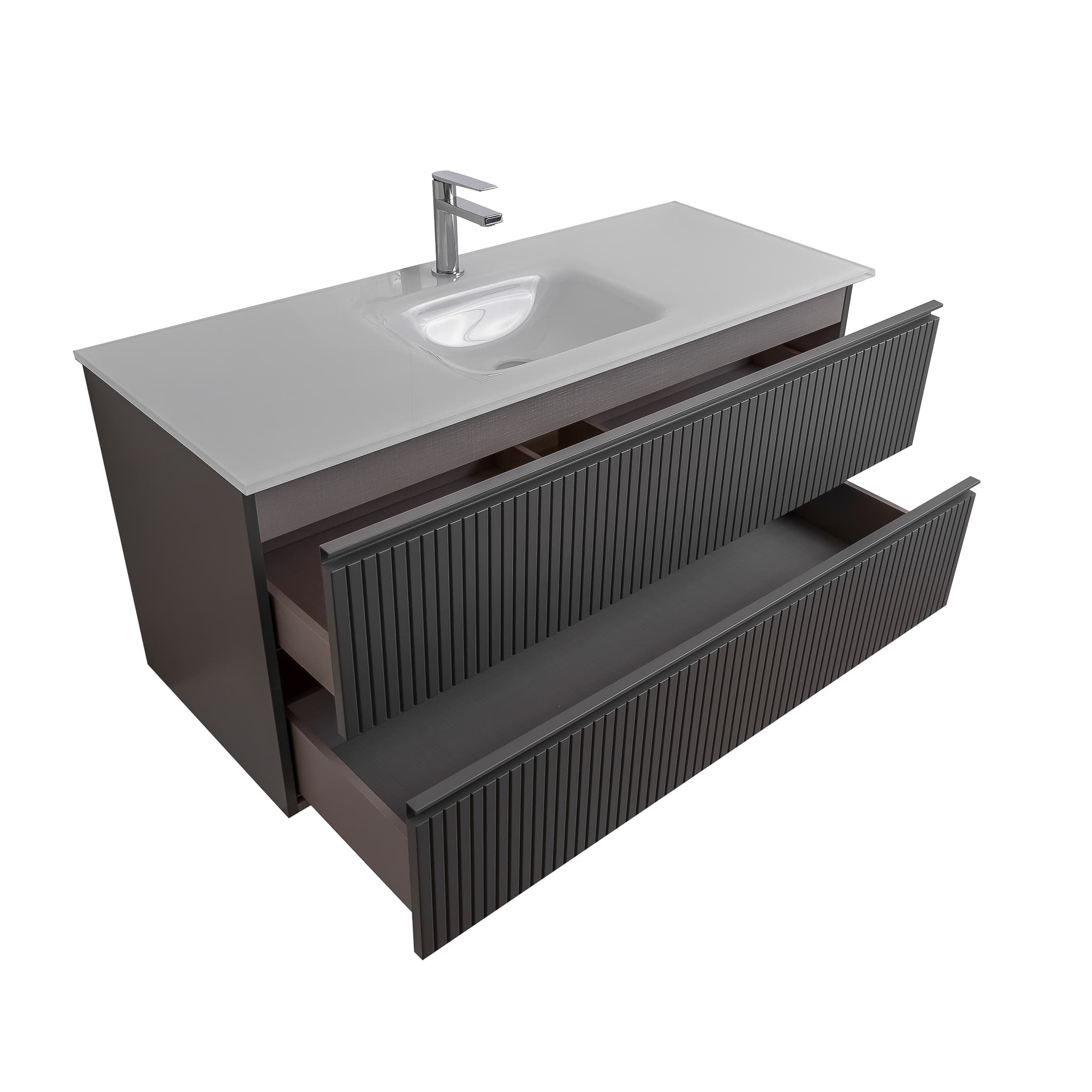 Ares 47.5 Matte Grey Cabinet, White Tempered Glass Sink, Wall Mounted Modern Vanity Set