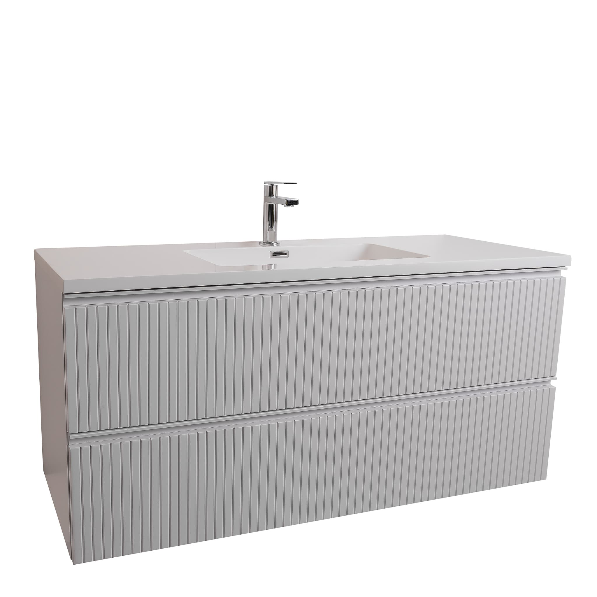 Ares 47.5 Matte White Cabinet, Square Cultured Marble Sink, Wall Mounted Modern Vanity Set Bath Trends USA