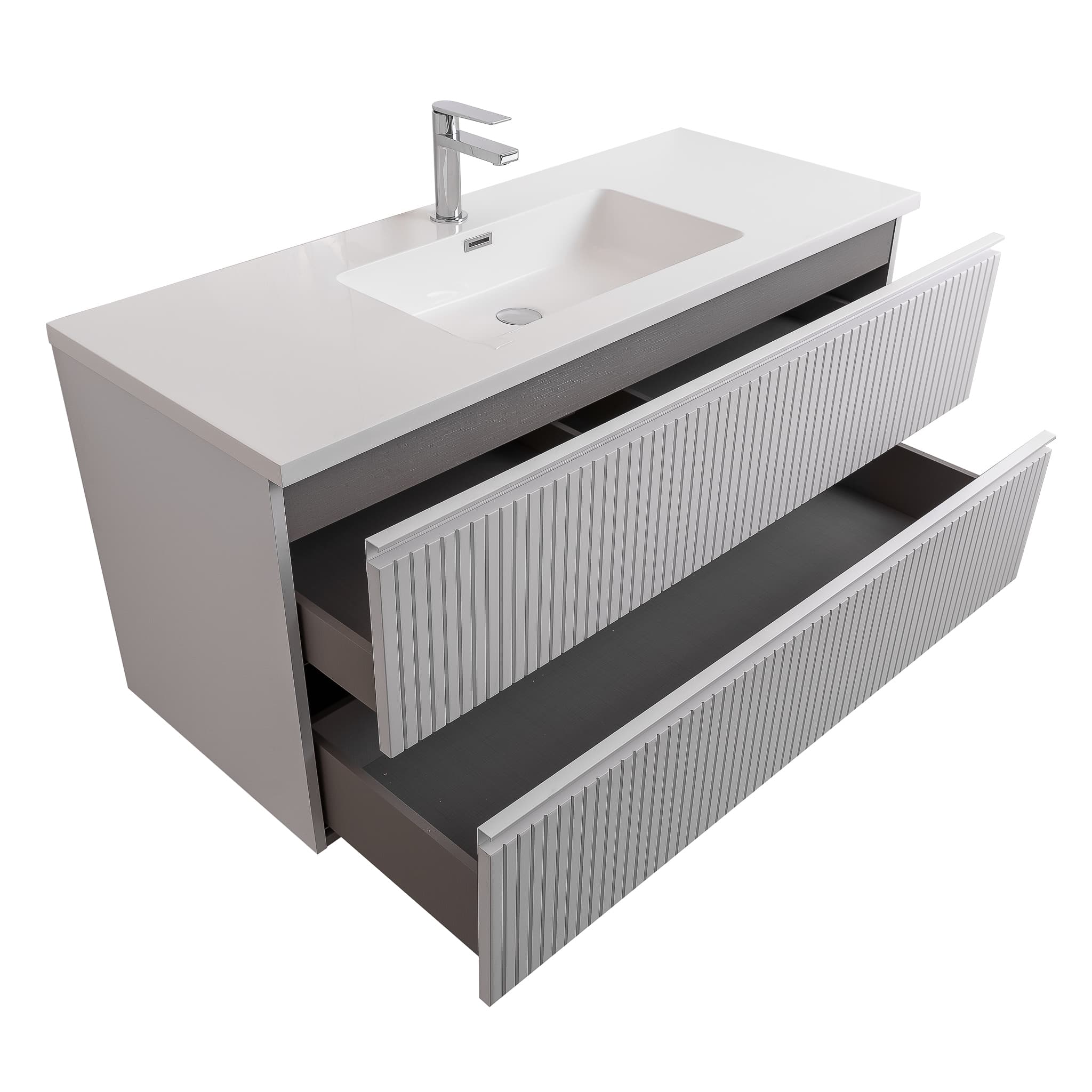 Ares 47.5 Matte White Cabinet, Square Cultured Marble Sink, Wall Mounted Modern Vanity Set