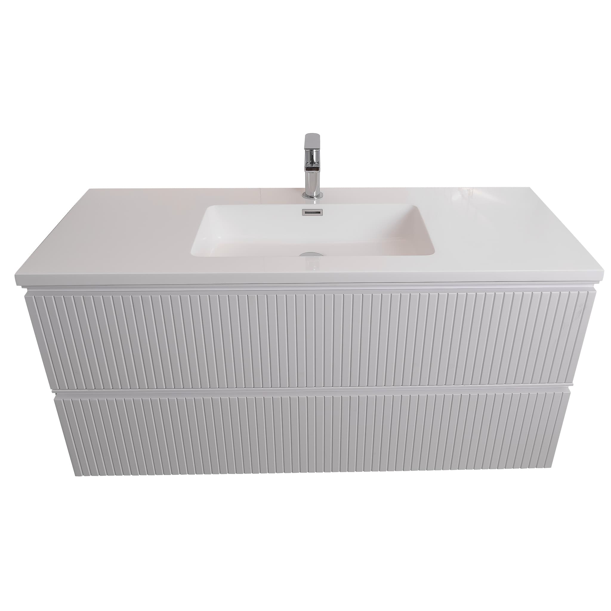 Ares 47.5 Matte White Cabinet, Square Cultured Marble Sink, Wall Mounted Modern Vanity Set