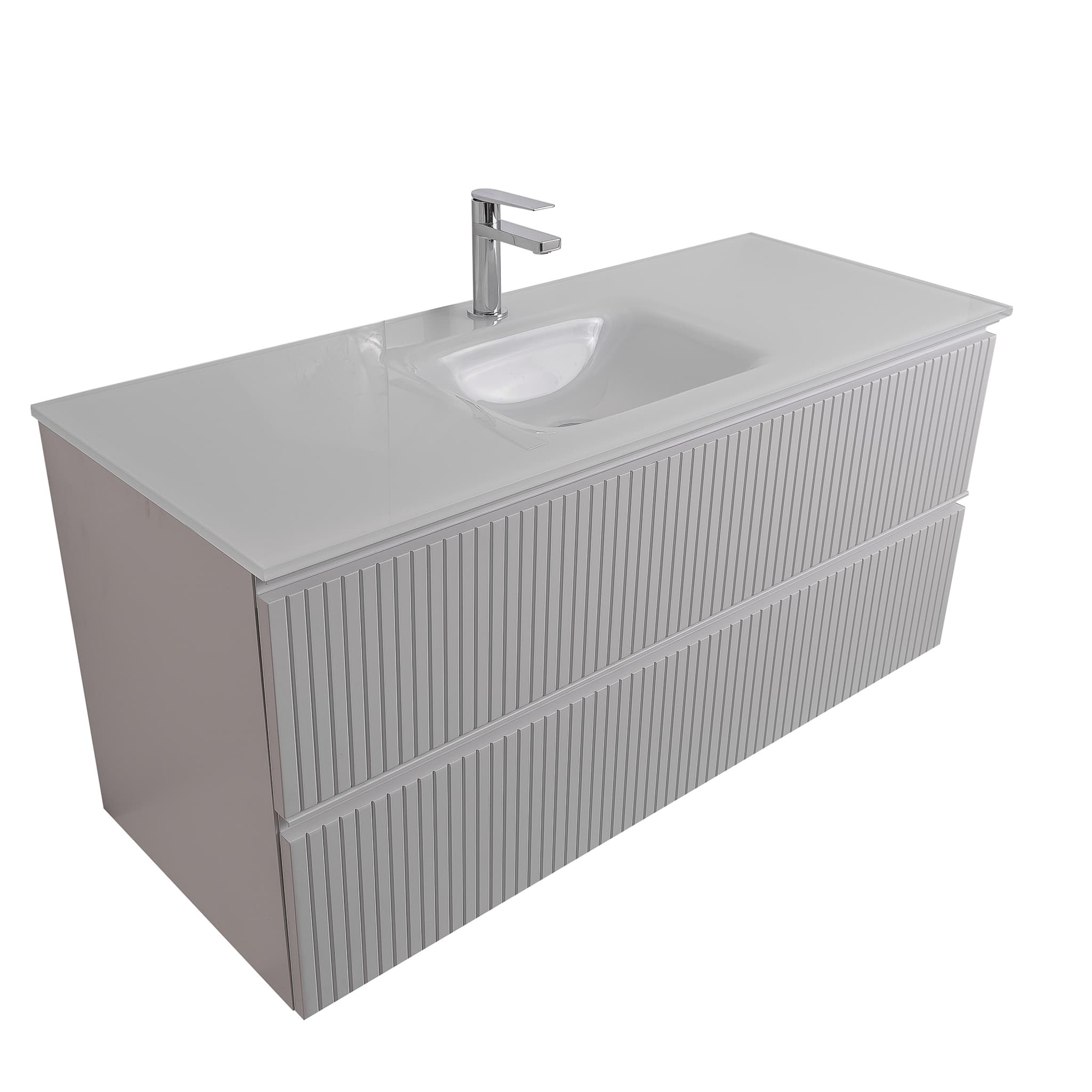 Ares 47.5 Matte White Cabinet, White Tempered Glass Sink, Wall Mounted Modern Vanity Set Bath Trends USA