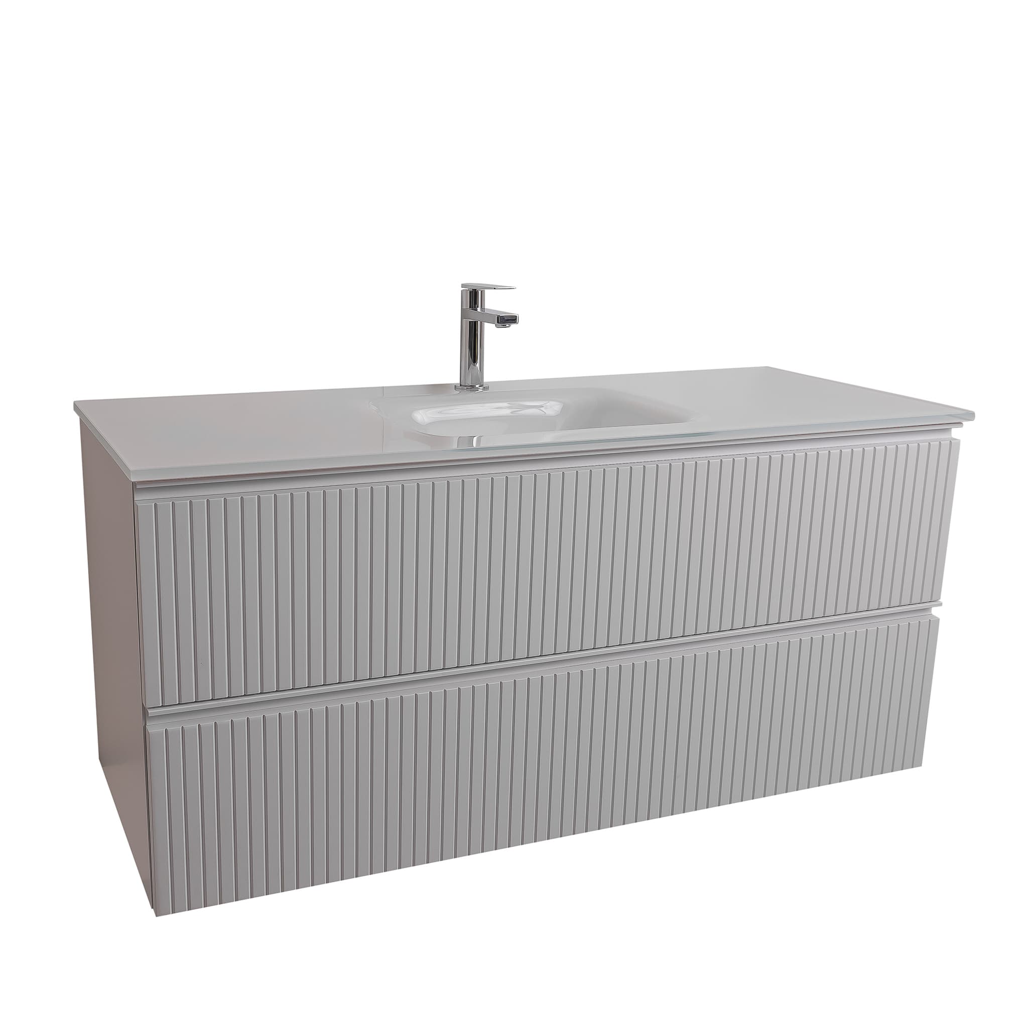 Ares 47.5 Matte White Cabinet, White Tempered Glass Sink, Wall Mounted Modern Vanity Set