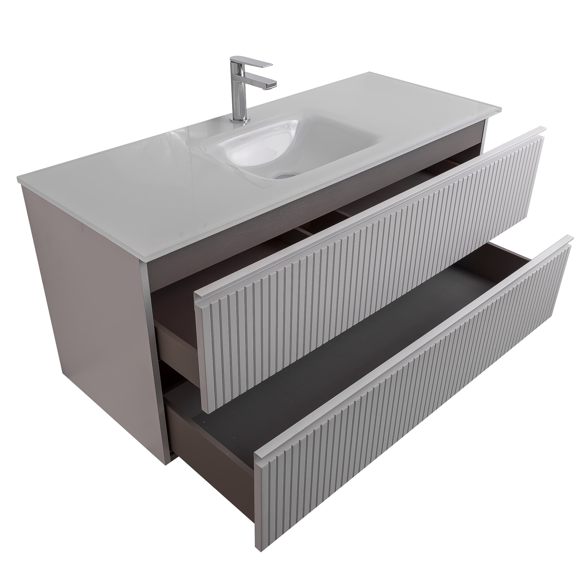 Ares 47.5 Matte White Cabinet, White Tempered Glass Sink, Wall Mounted Modern Vanity Set