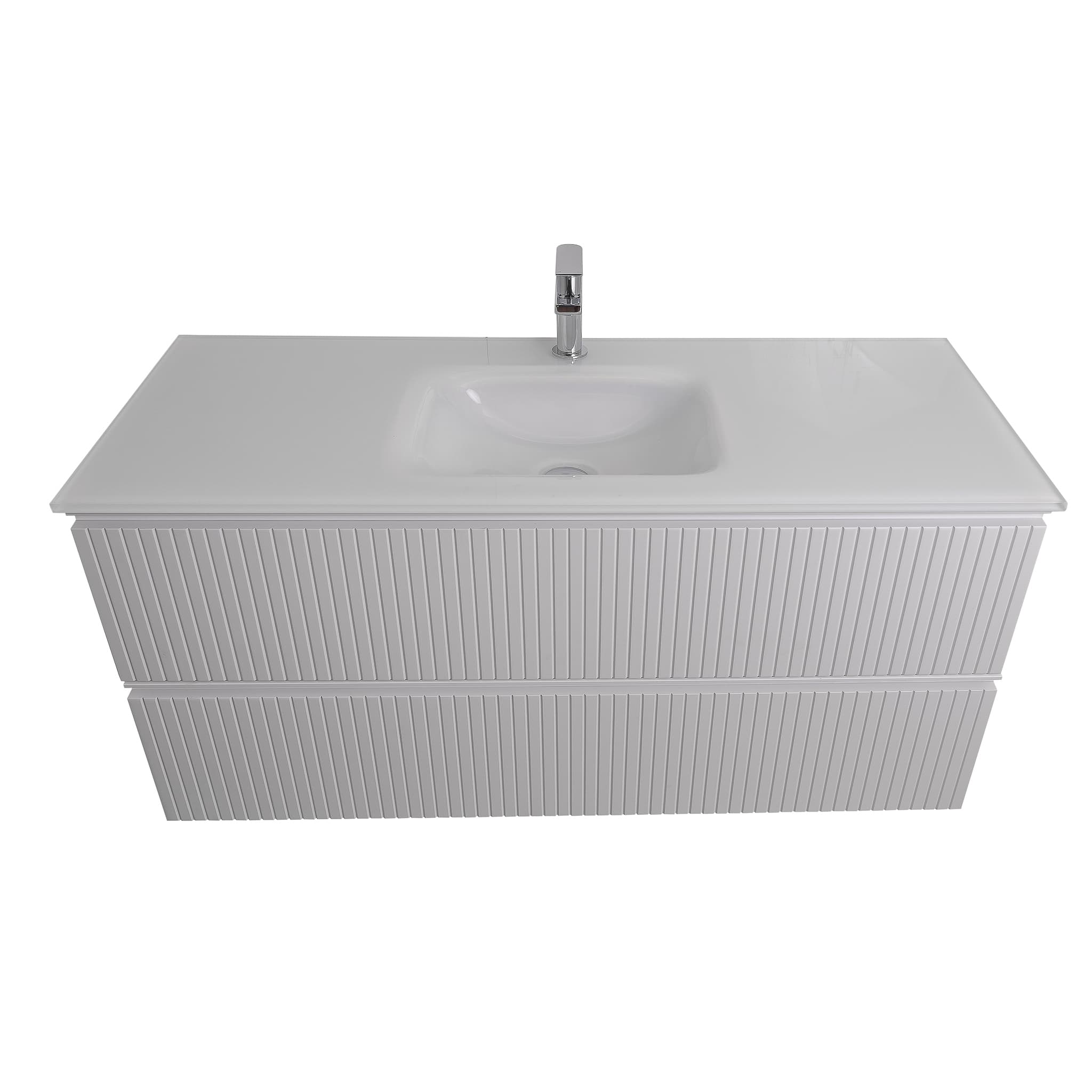 Ares 47.5 Matte White Cabinet, White Tempered Glass Sink, Wall Mounted Modern Vanity Set