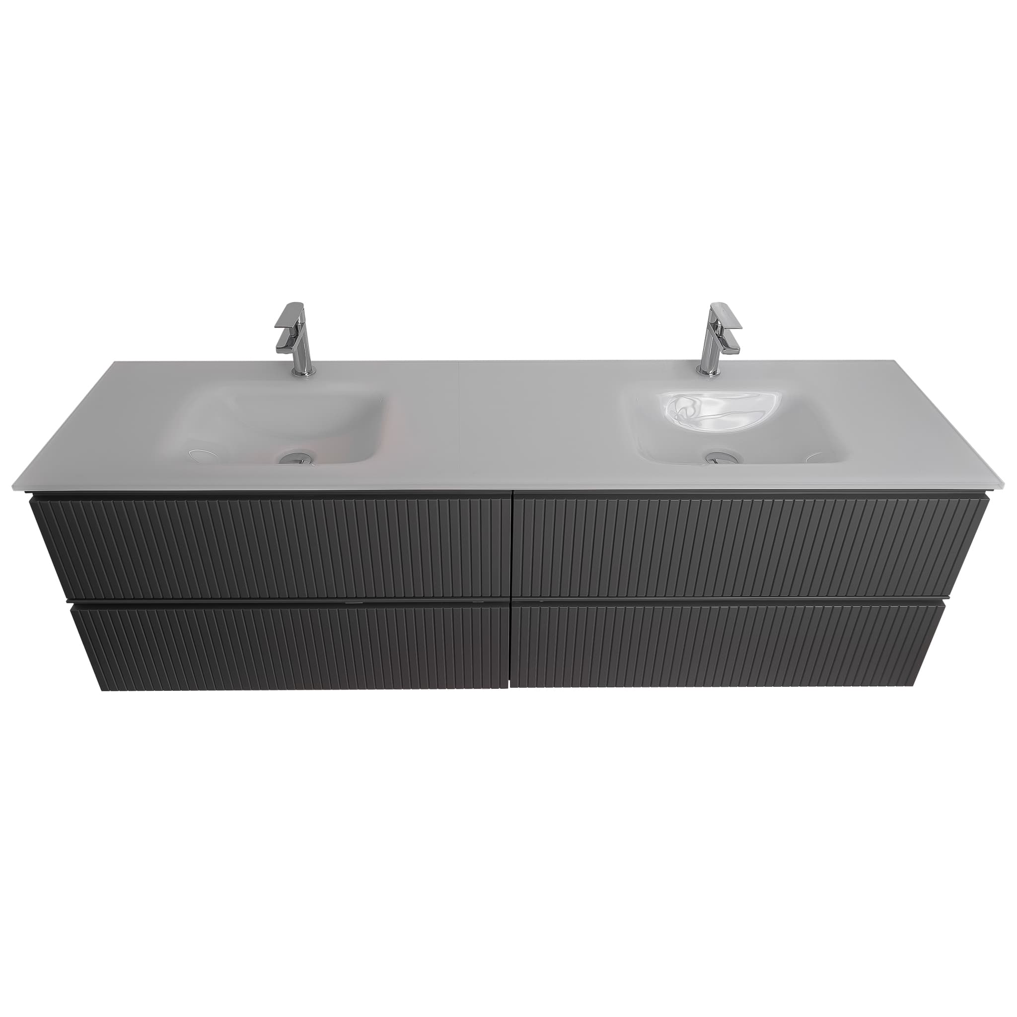Ares 63 Matte Grey Cabinet, White Tempered Glass Double Sink, Wall Mounted Modern Vanity Set