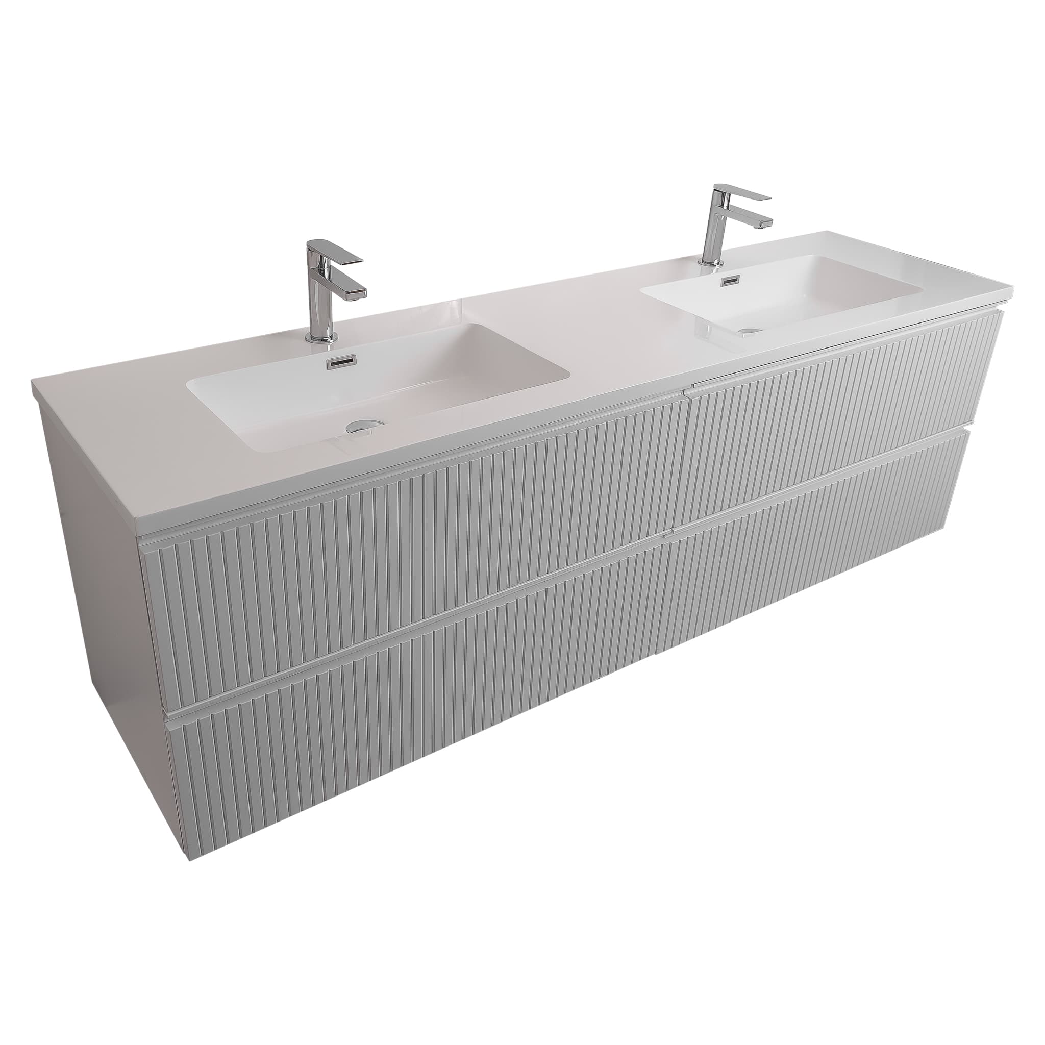 Ares 63 Matte White Cabinet, Square Cultured Marble Double Sink, Wall Mounted Modern Vanity Set
