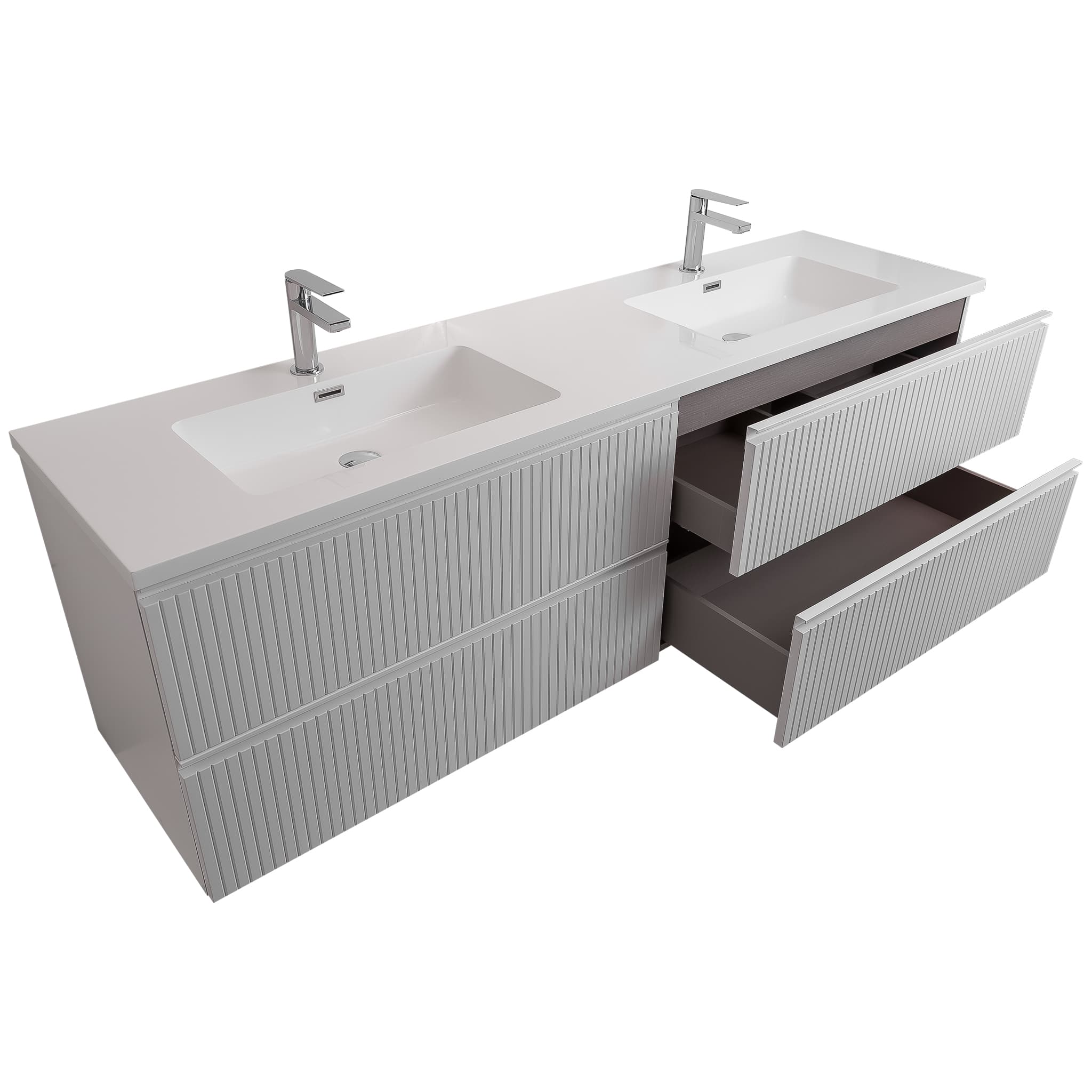 Ares 63 Matte White Cabinet, Square Cultured Marble Double Sink, Wall Mounted Modern Vanity Set