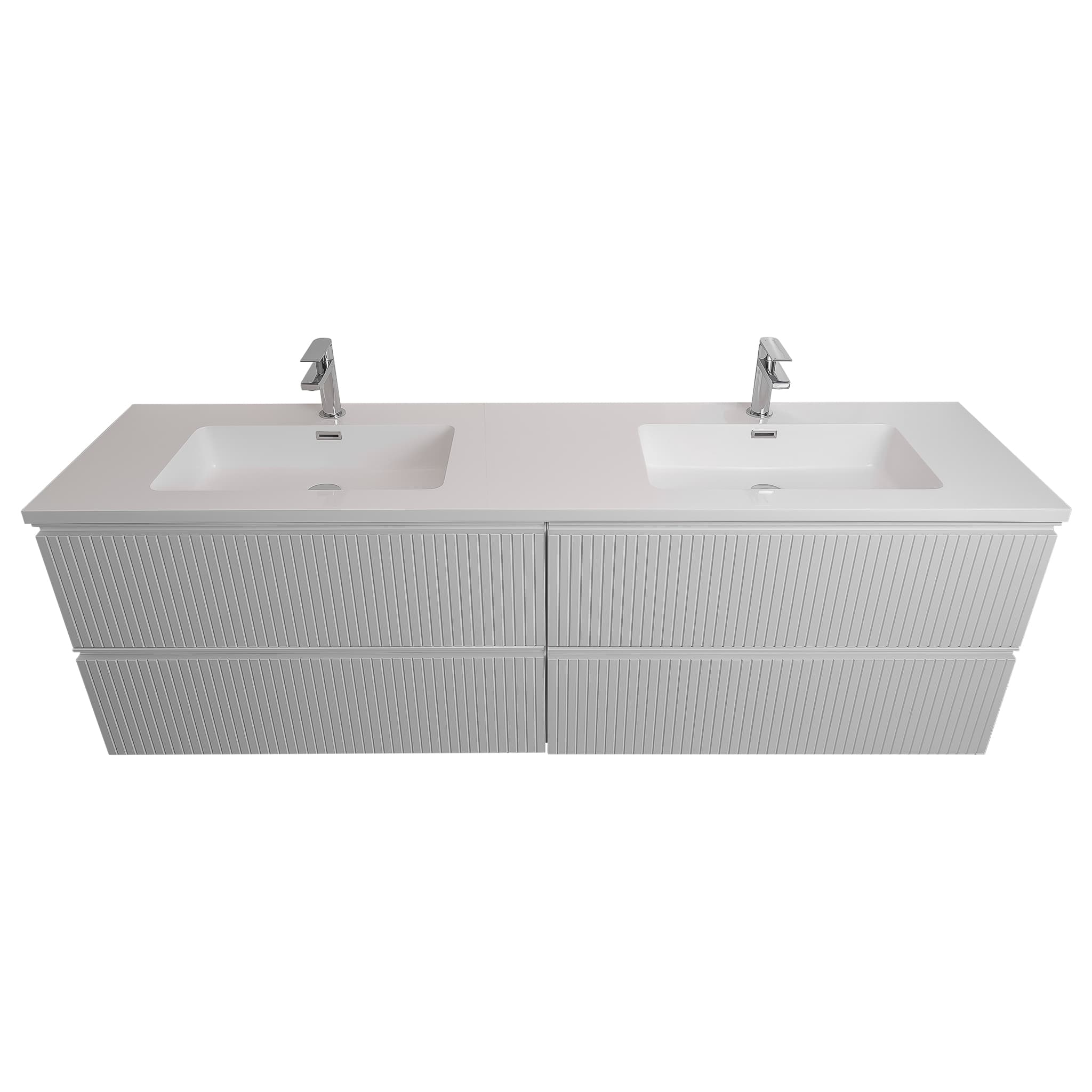 Ares 63 Matte White Cabinet, Square Cultured Marble Double Sink, Wall Mounted Modern Vanity Set