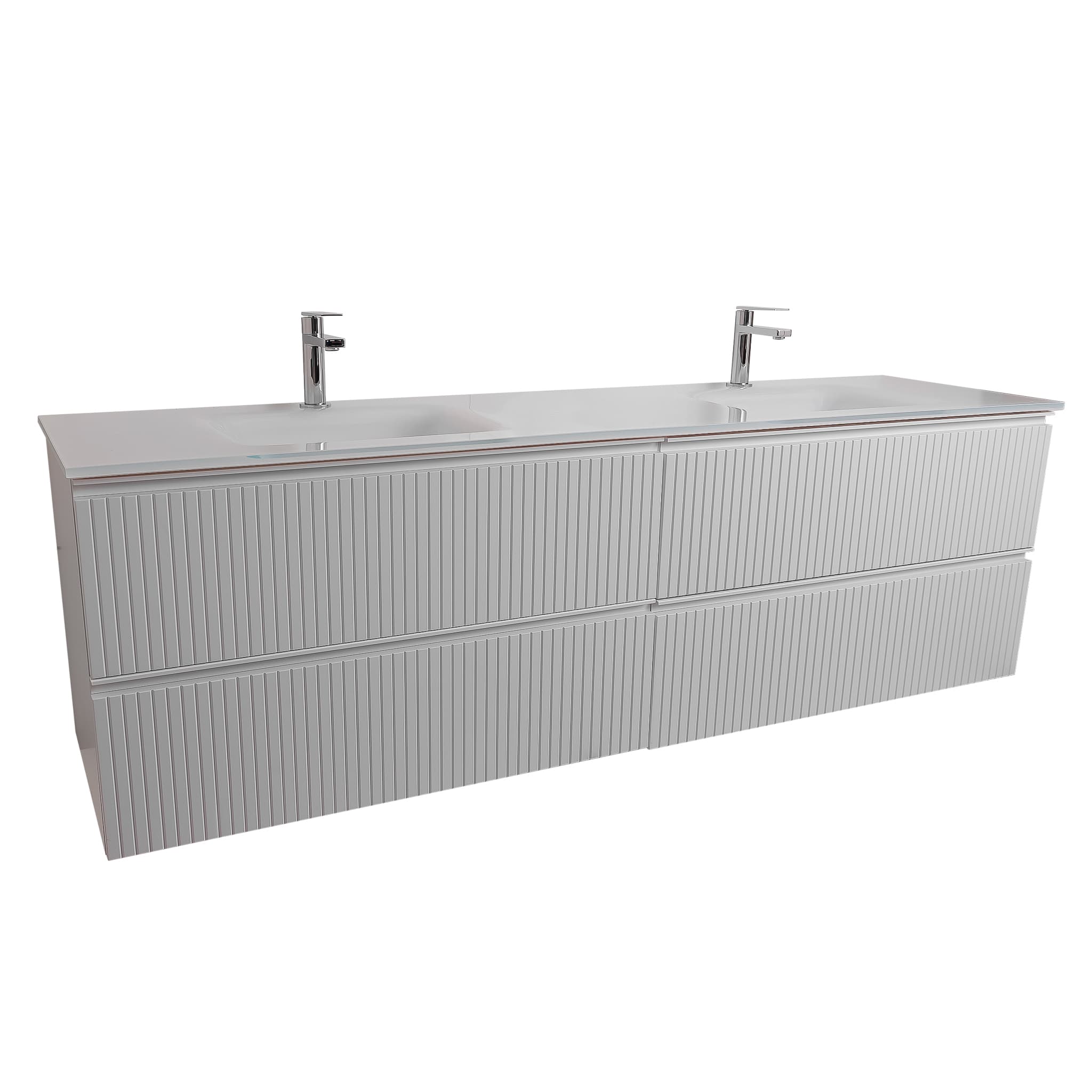 Ares 63 Matte White Cabinet, White Tempered Glass Double Sink, Wall Mounted Modern Vanity Set