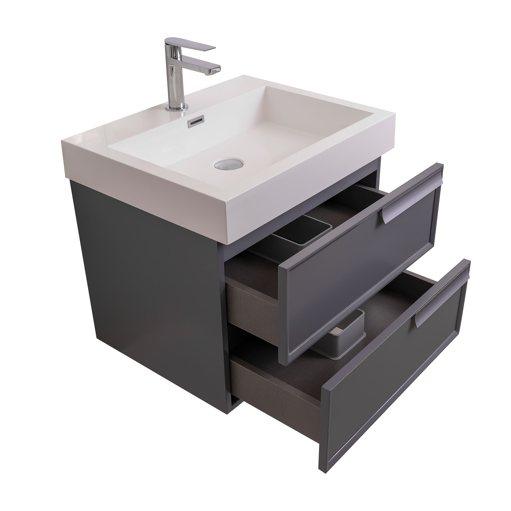 Garda 23.5 Matte Grey Cabinet, Square Cultured Marble Sink, Wall Mounted Modern Vanity Set
