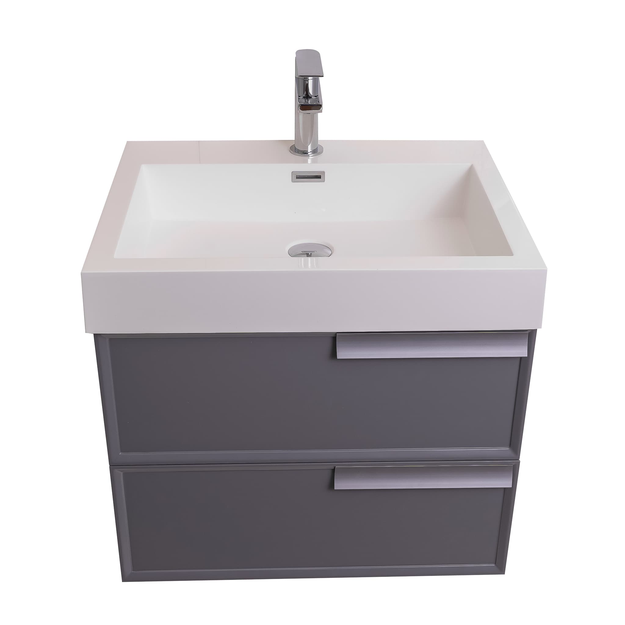Garda 23.5 Matte Grey Cabinet, Square Cultured Marble Sink, Wall Mounted Modern Vanity Set
