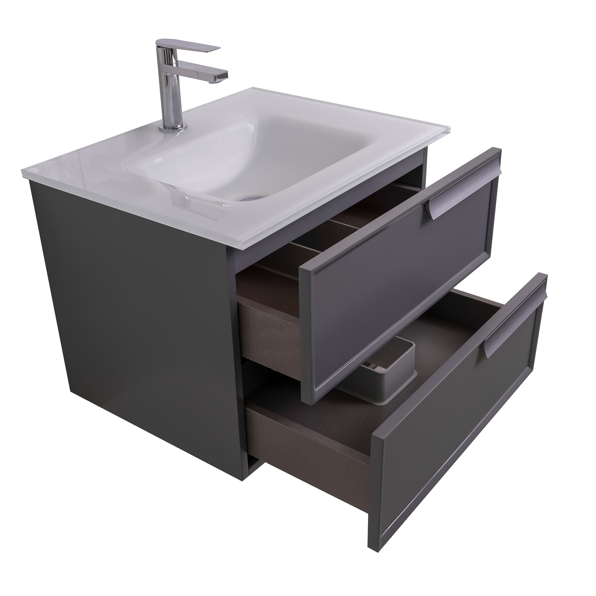 Garda 23.5 Matte Grey Cabinet, White Tempered Glass Sink, Wall Mounted Modern Vanity Set
