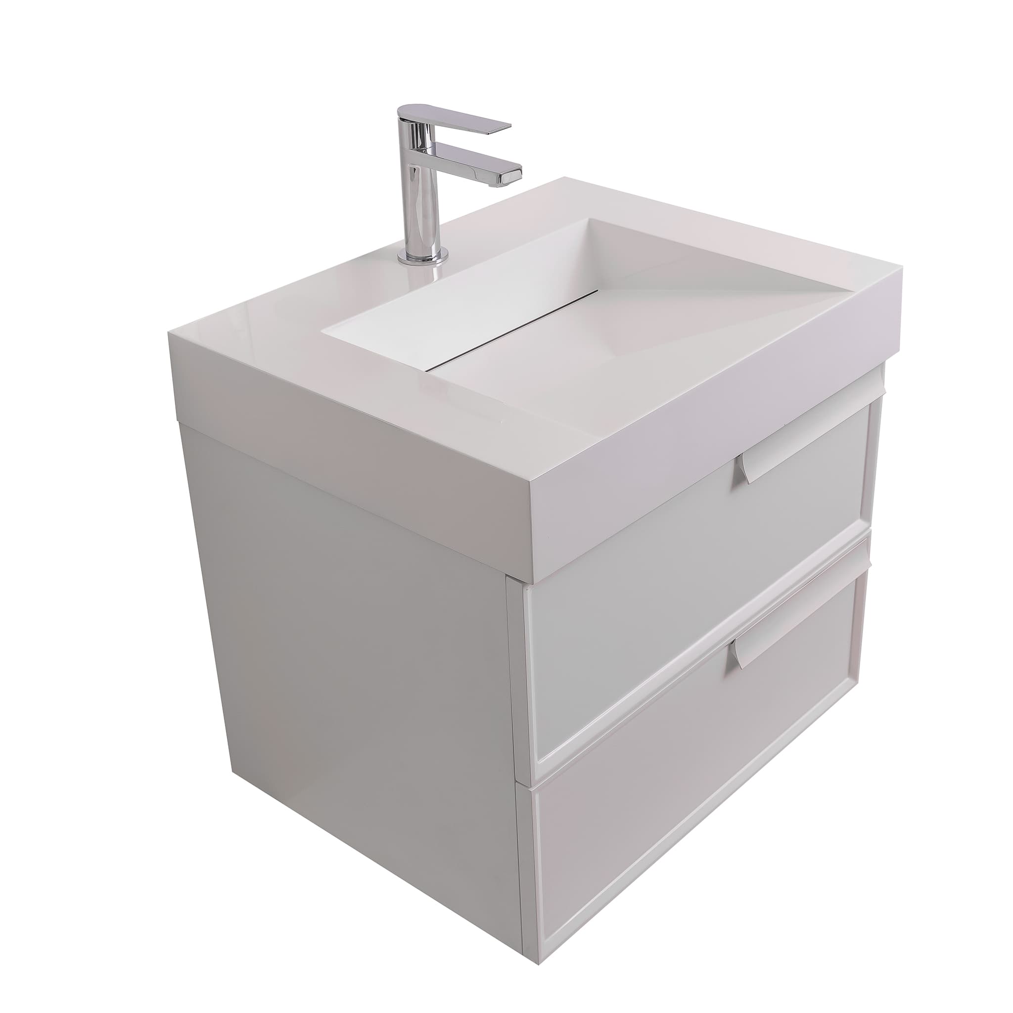 Garda 23.5 Matte White Cabinet, Infinity Cultured Marble Sink, Wall Mounted Modern Vanity Set
