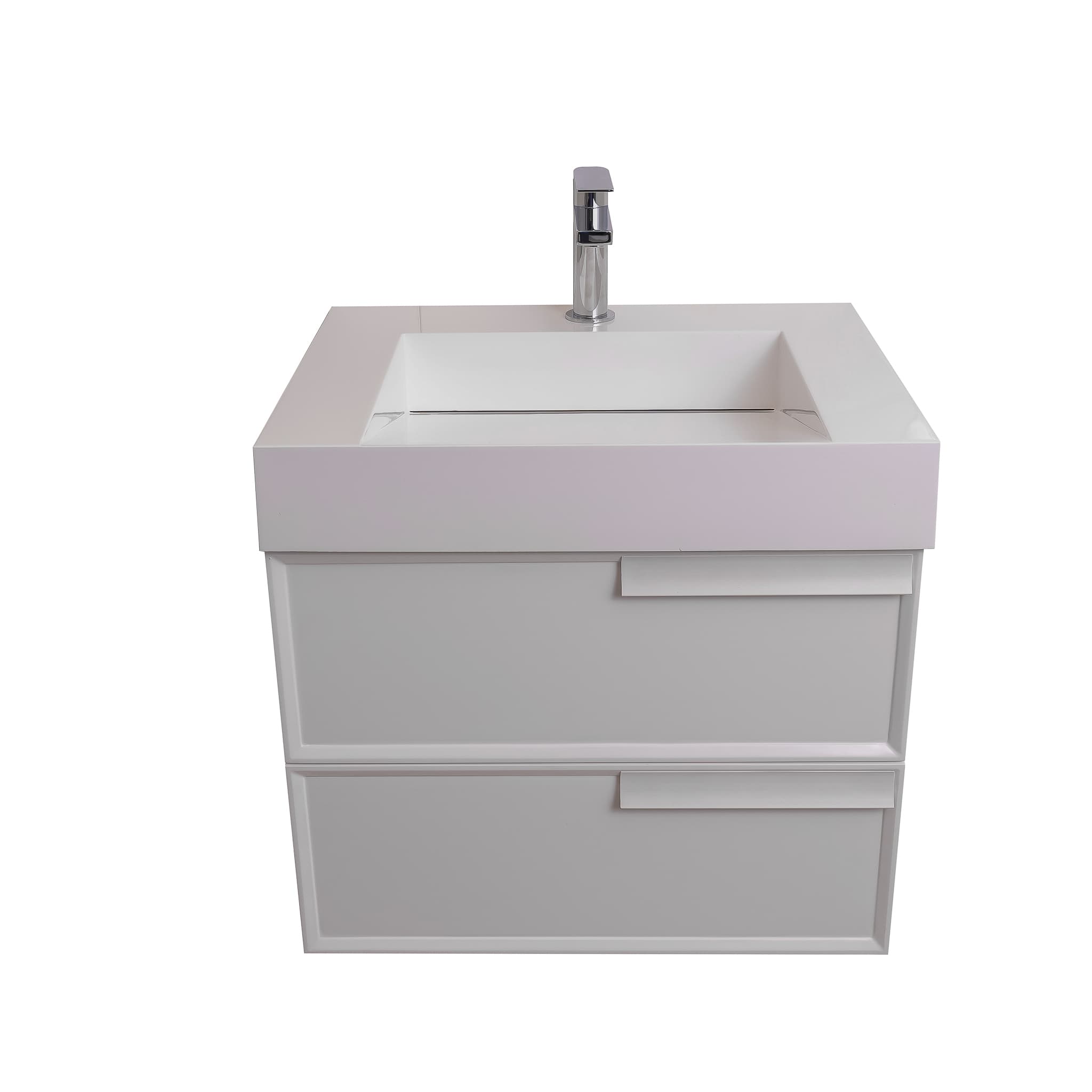 Garda 23.5 Matte White Cabinet, Infinity Cultured Marble Sink, Wall Mounted Modern Vanity Set