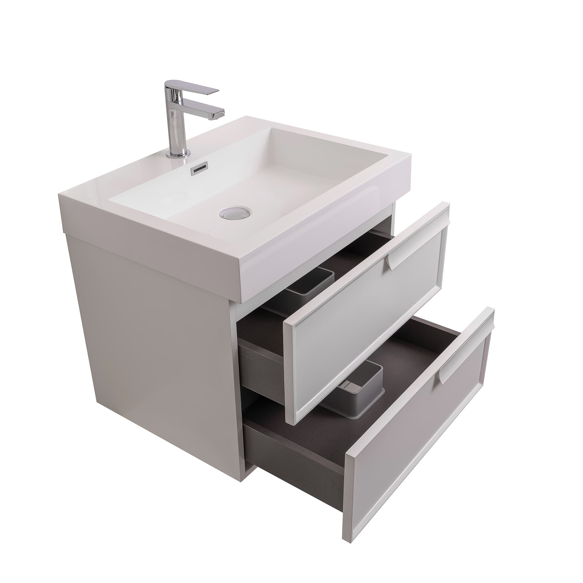 Garda 23.5 Matte White Cabinet, Square Cultured Marble Sink, Wall Mounted Modern Vanity Set