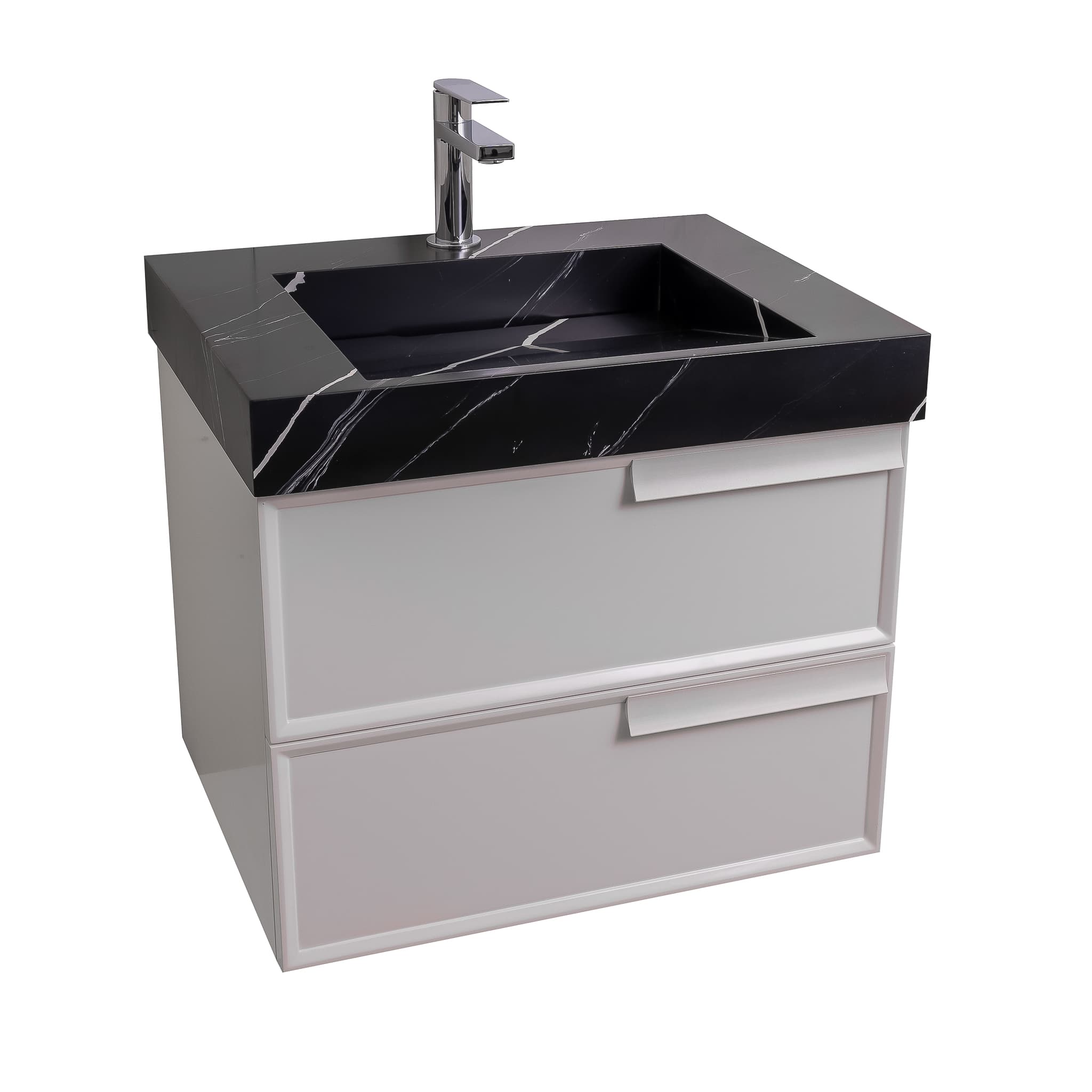 Garda 23.5 Matte White Cabinet, Solid Surface Matte Black Carrara Infinity Sink, Wall Mounted Modern Vanity Set