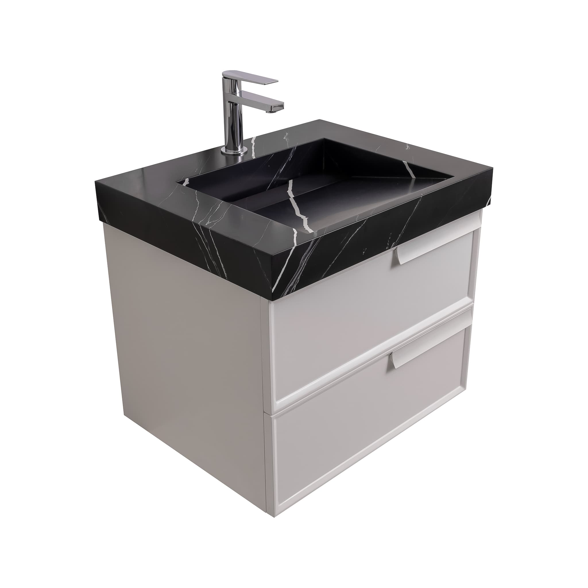 Garda 23.5 Matte White Cabinet, Solid Surface Matte Black Carrara Infinity Sink, Wall Mounted Modern Vanity Set