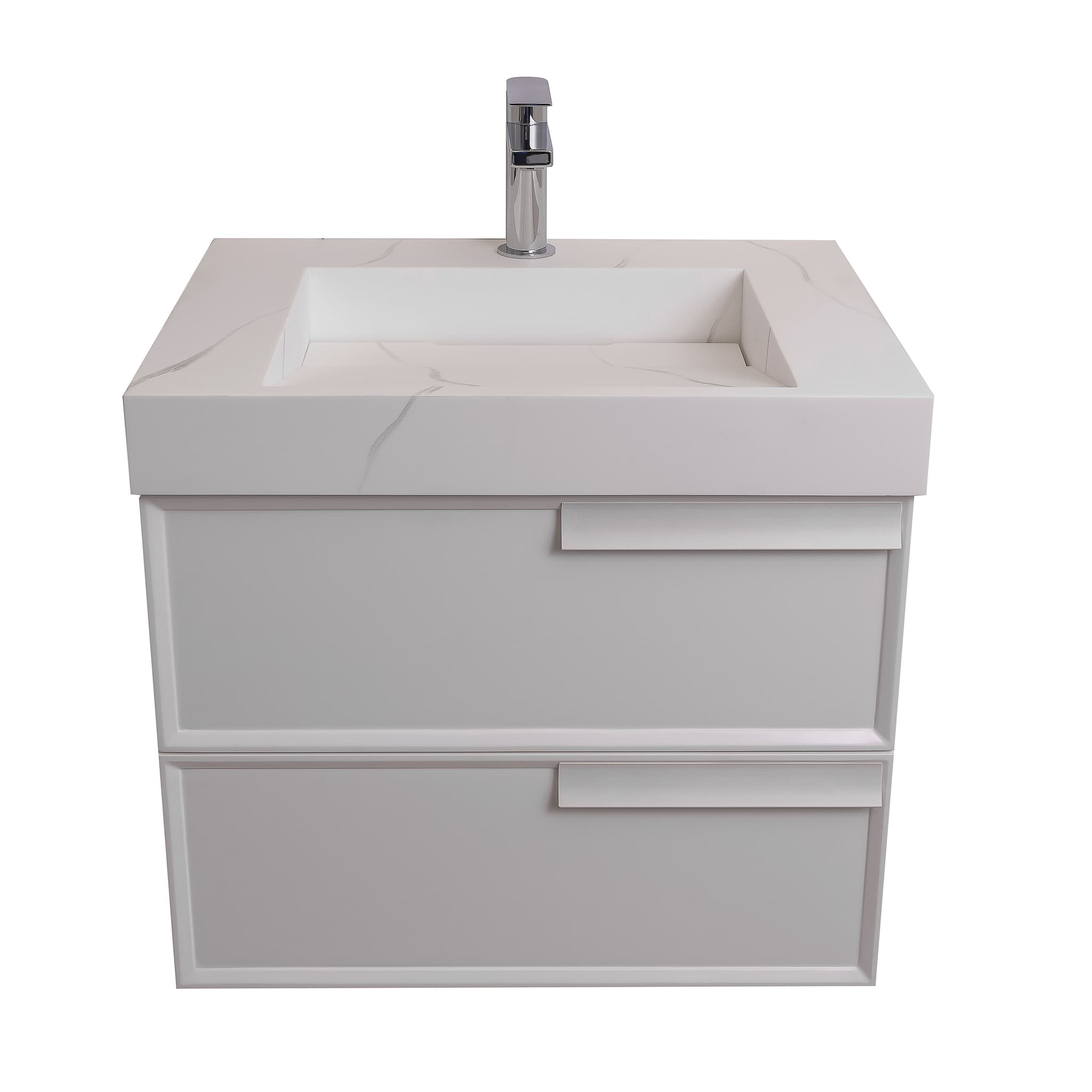 Garda 23.5 Matte White Cabinet, Solid Surface Matte White Carrara Infinity Sink, Wall Mounted Modern Vanity Set