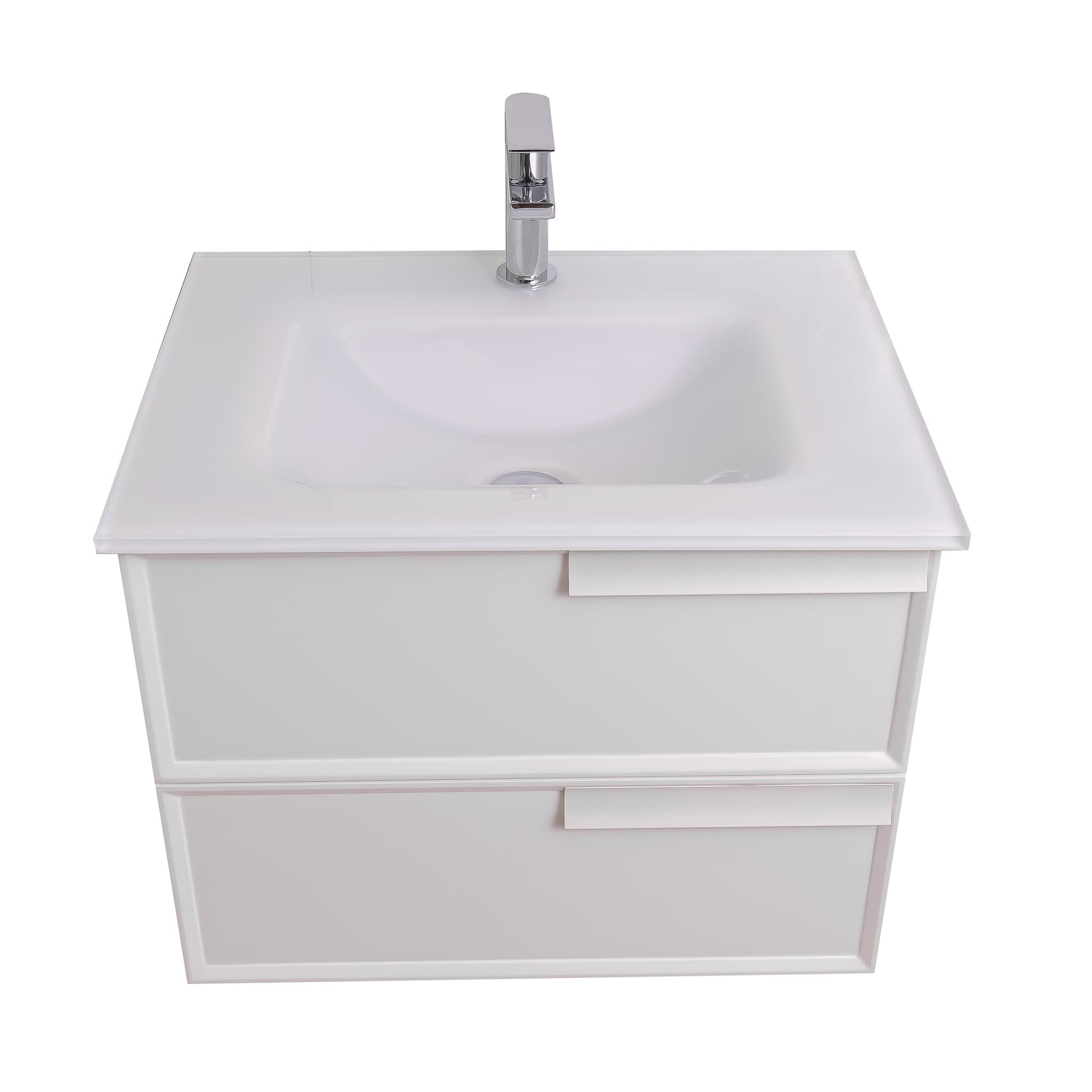 Garda 23.5 Matte White Cabinet, White Tempered Glass Sink, Wall Mounted Modern Vanity Set