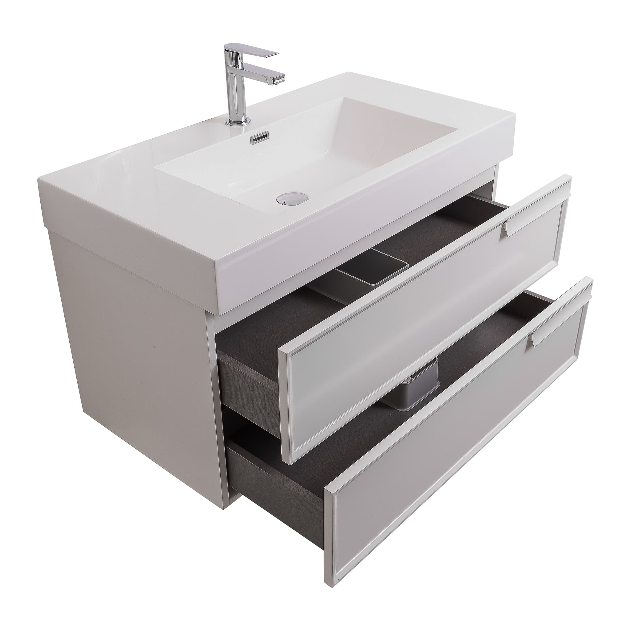 Garda 31.5 Matte White Cabinet, Square Cultured Marble Sink, Wall Mounted Modern Vanity Set