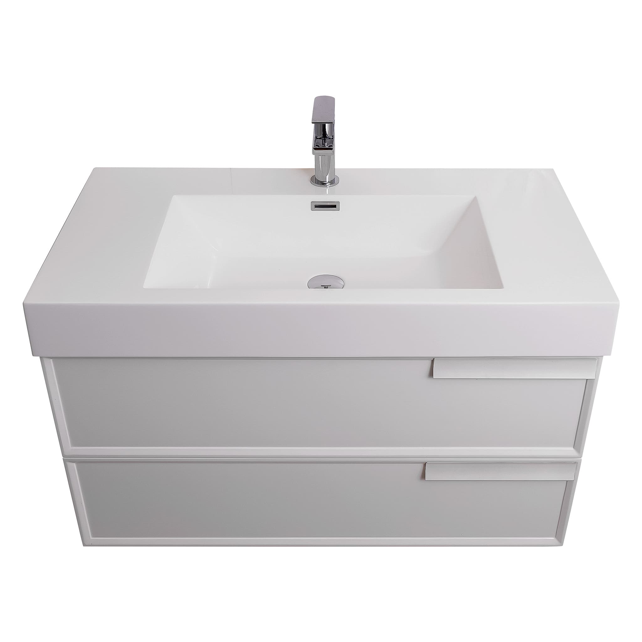 Garda 31.5 Matte White Cabinet, Square Cultured Marble Sink, Wall Mounted Modern Vanity Set