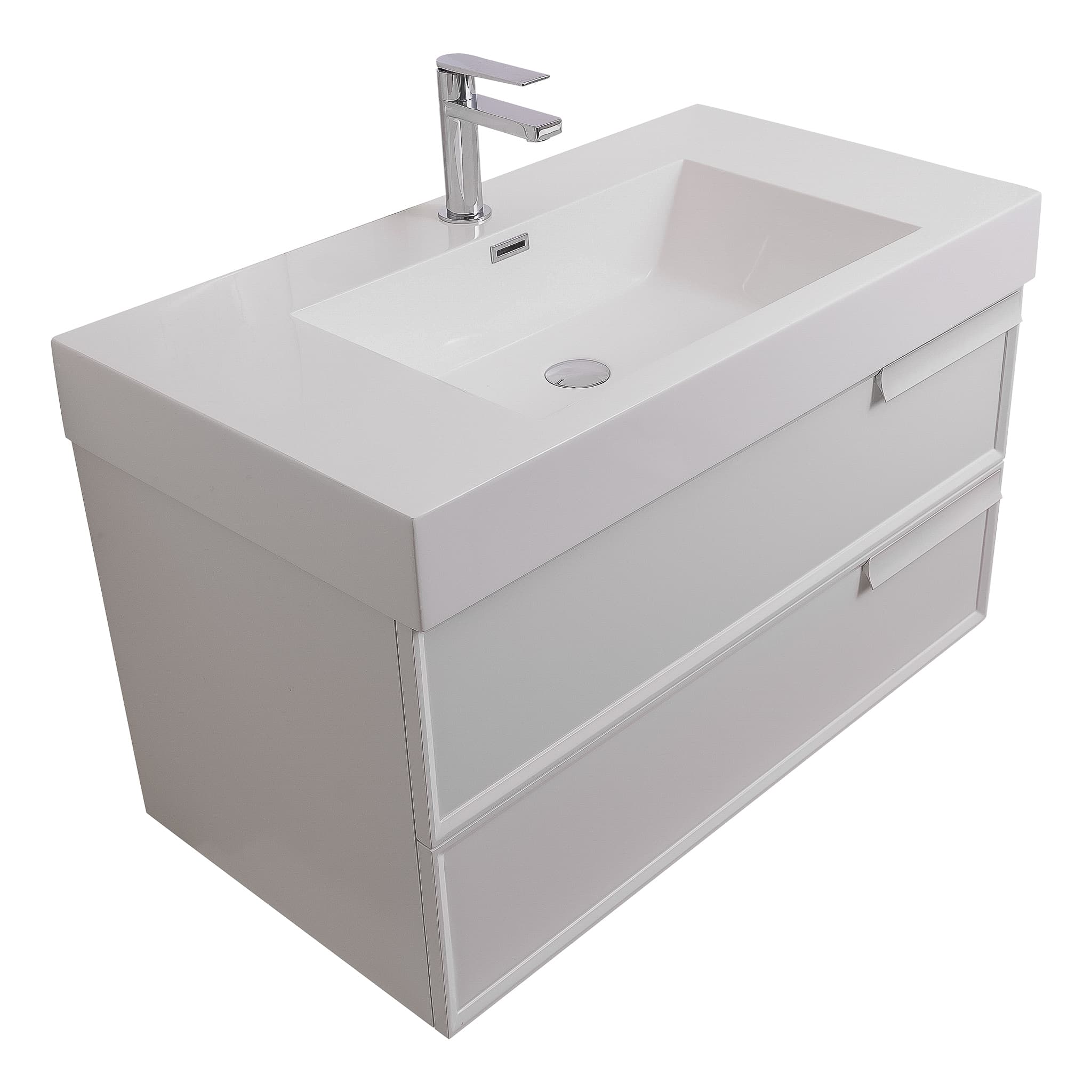 Garda 39.5 Matte White Cabinet, Square Cultured Marble Sink, Wall Mounted Modern Vanity Set