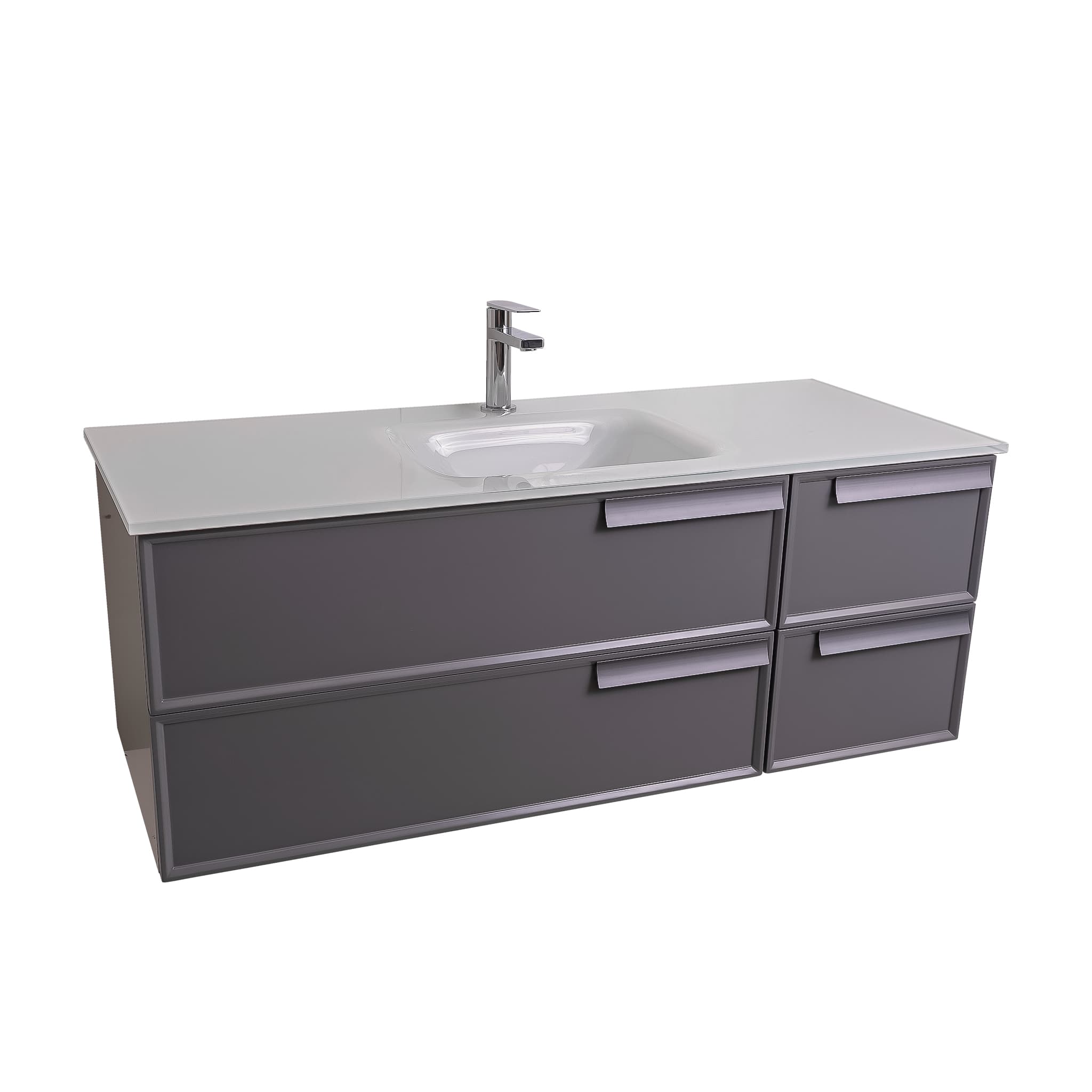 Garda 47.5 Matte Grey Cabinet, White Tempered Glass Sink, Wall Mounted Modern Vanity Set