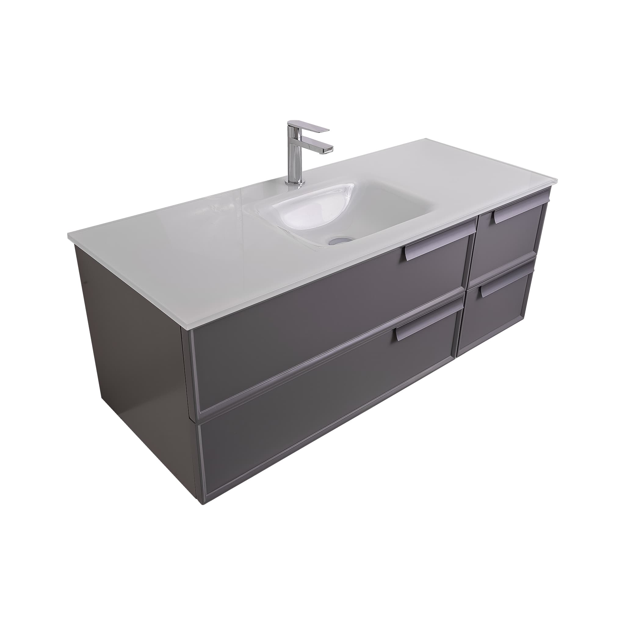 Garda 47.5 Matte Grey Cabinet, White Tempered Glass Sink, Wall Mounted Modern Vanity Set