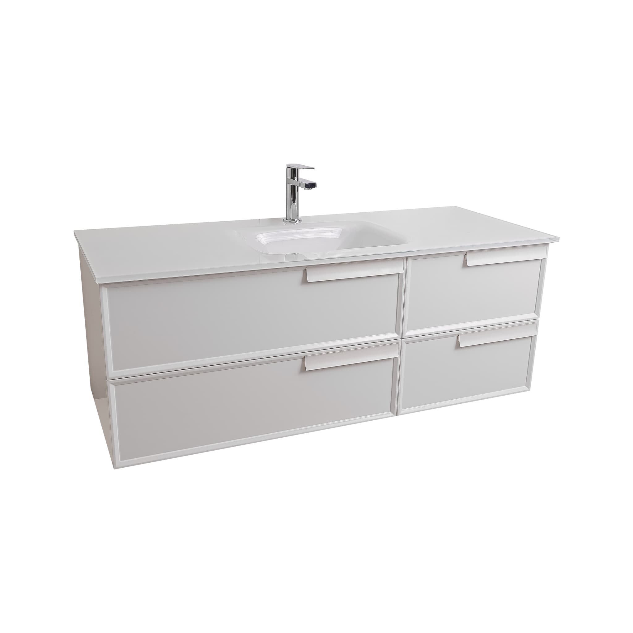 Garda 47.5 Matte White Cabinet, White Tempered Glass Sink, Wall Mounted Modern Vanity Set
