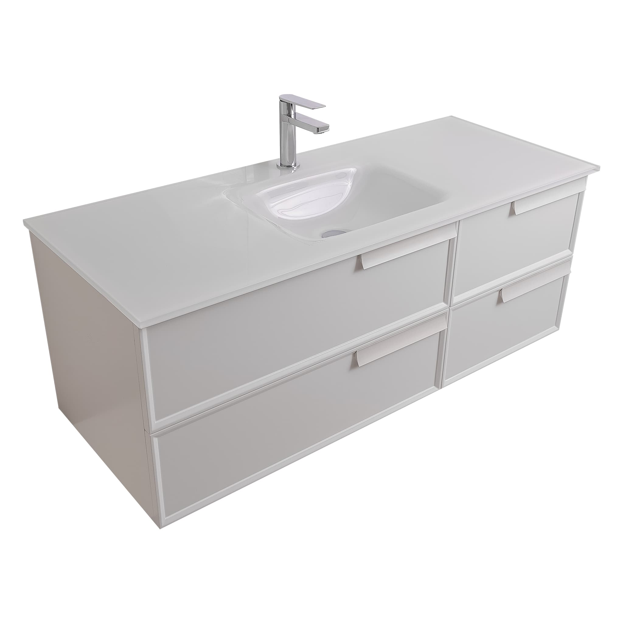 Garda 47.5 Matte White Cabinet, White Tempered Glass Sink, Wall Mounted Modern Vanity Set