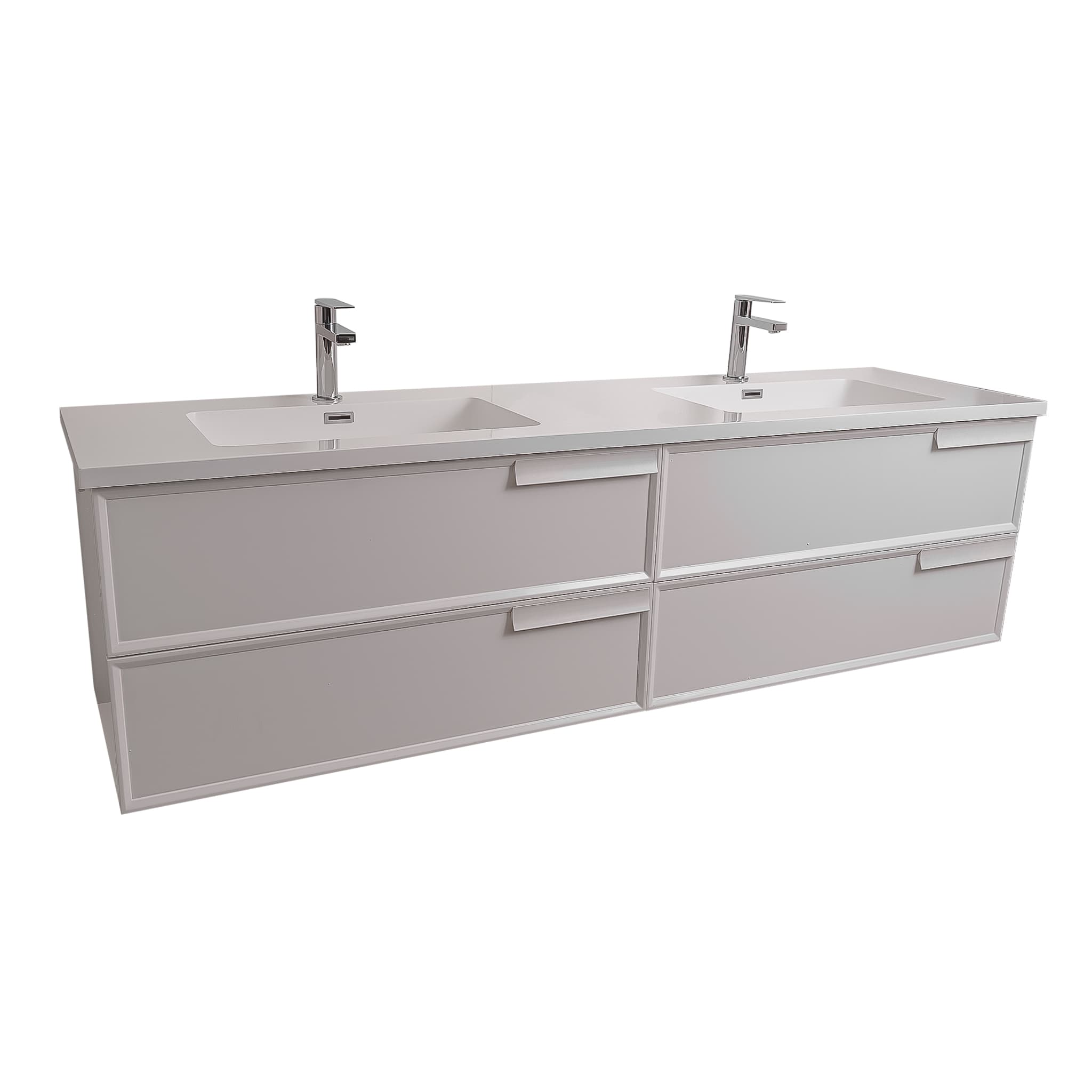 Garda 63 Matte White Cabinet, Square Cultured Marble Double Sink, Wall Mounted Modern Vanity Set