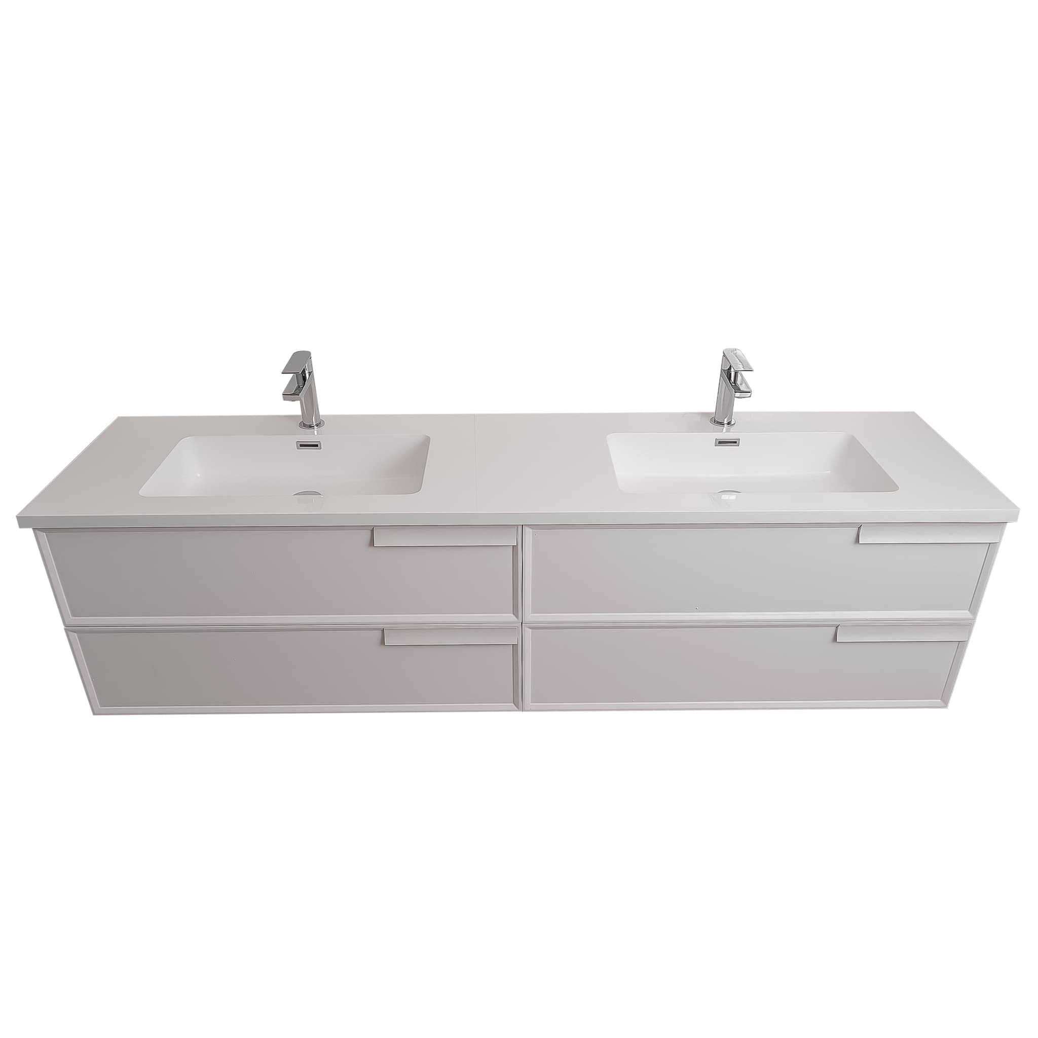 Garda 63 Matte White Cabinet, Square Cultured Marble Double Sink, Wall Mounted Modern Vanity Set