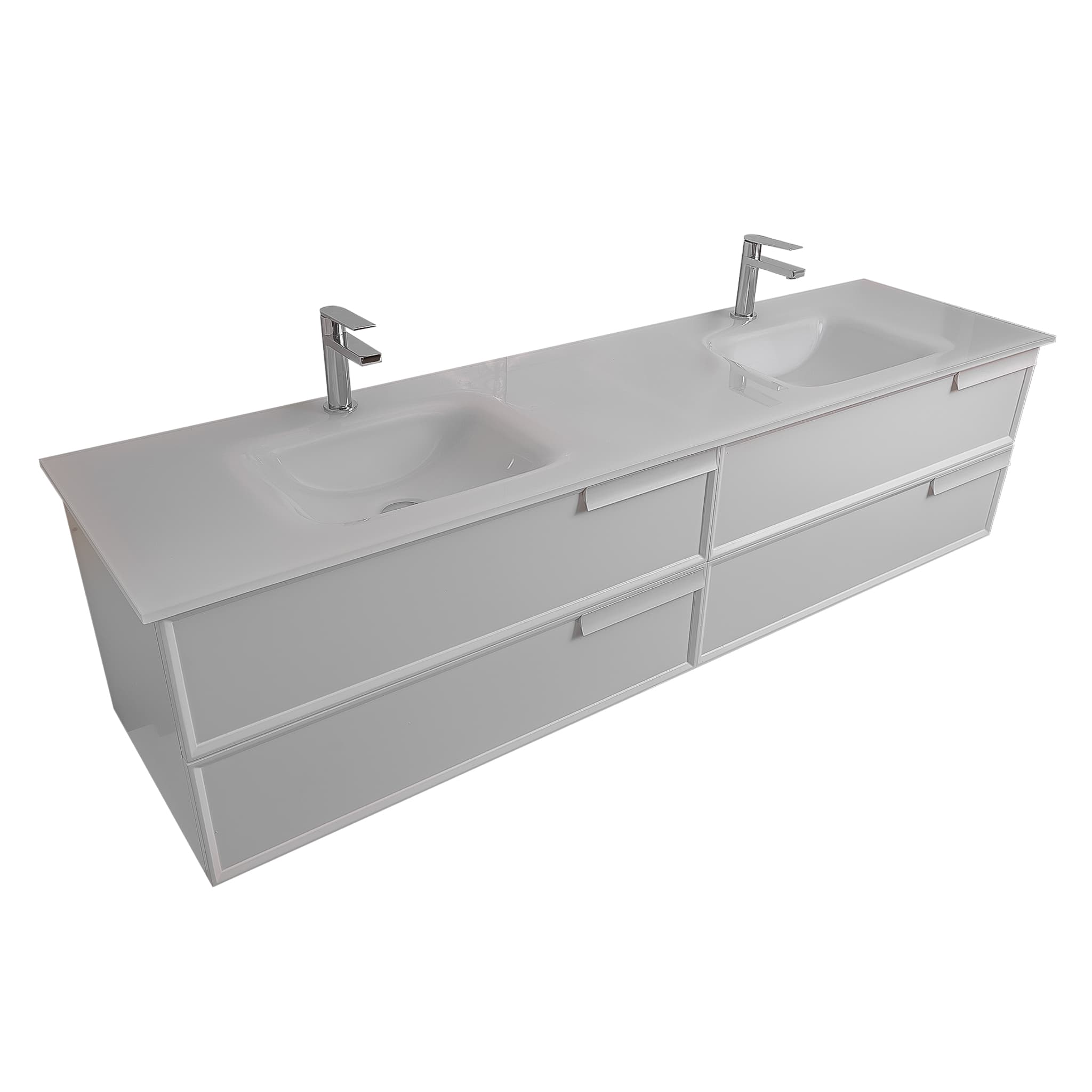 Garda 63 Matte White Cabinet,  White Tempered Glass Double Sink, Wall Mounted Modern Vanity Set