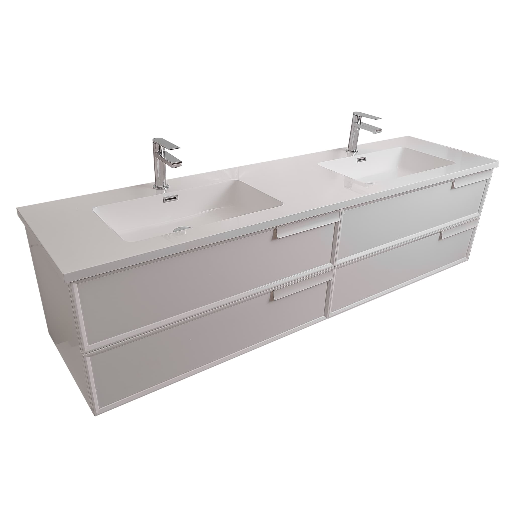 Garda 72 Matte White Cabinet, Square Cultured Marble Double Sink, Wall Mounted Modern Vanity Set
