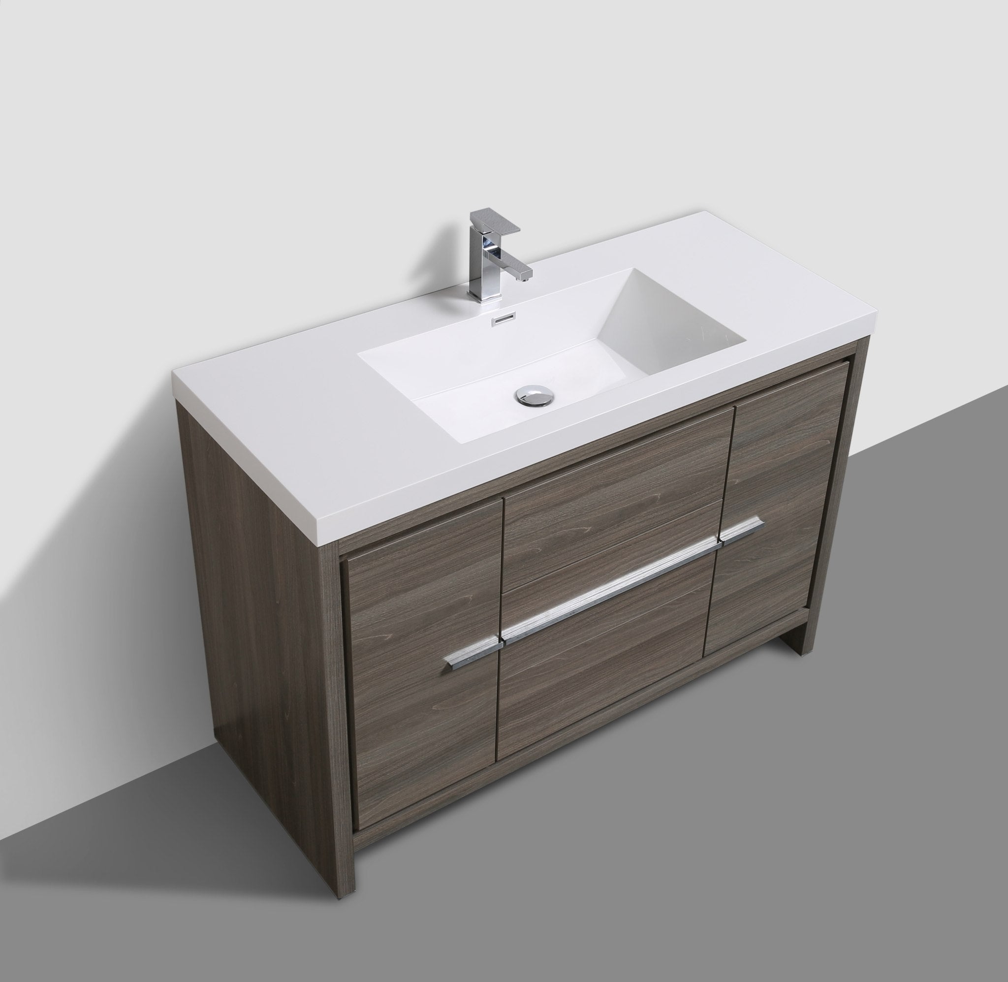 Granada 47.5 Maple Grey With Chrome Handle Cabinet, Square Cultured Marble Sink, Free Standing Modern Vanity Set