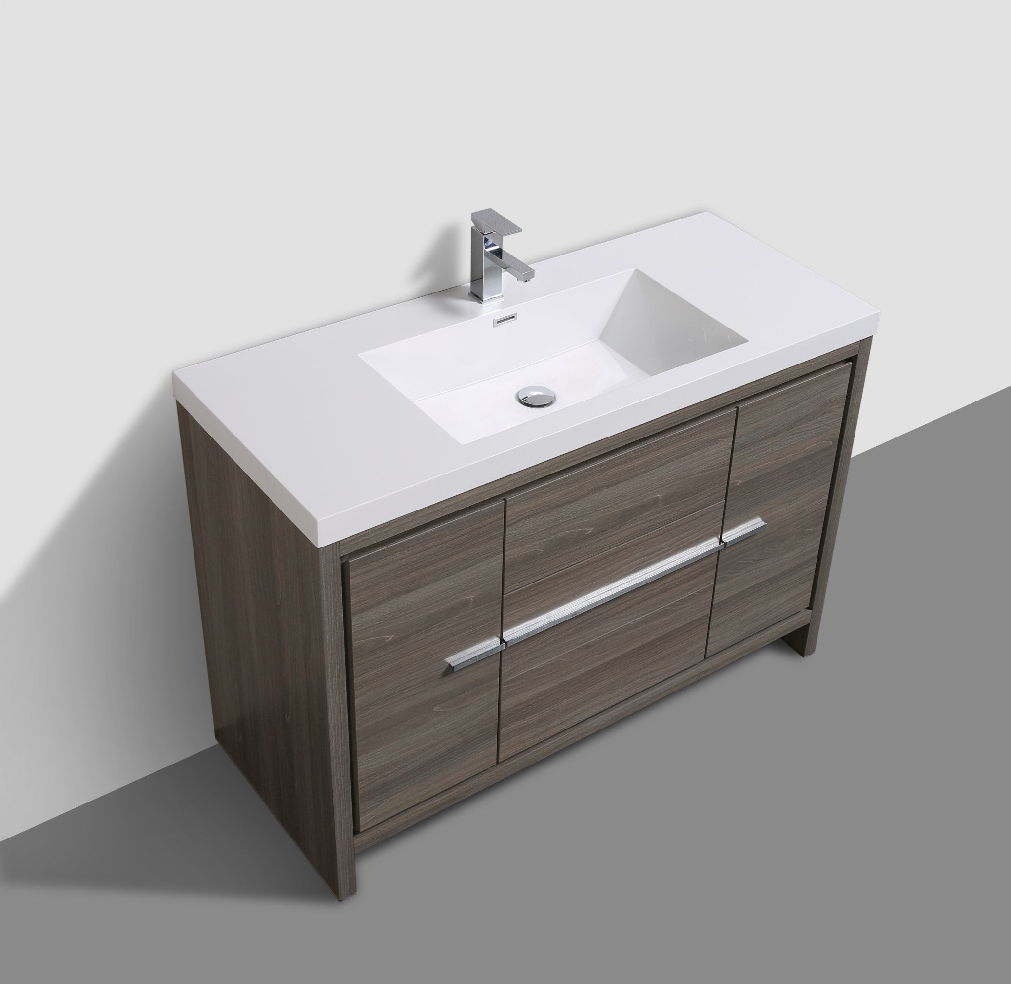 Granada 47.5 Maple Grey With Chrome Handle Cabinet, Square Cultured Marble Sink, Free Standing Modern Vanity Set 