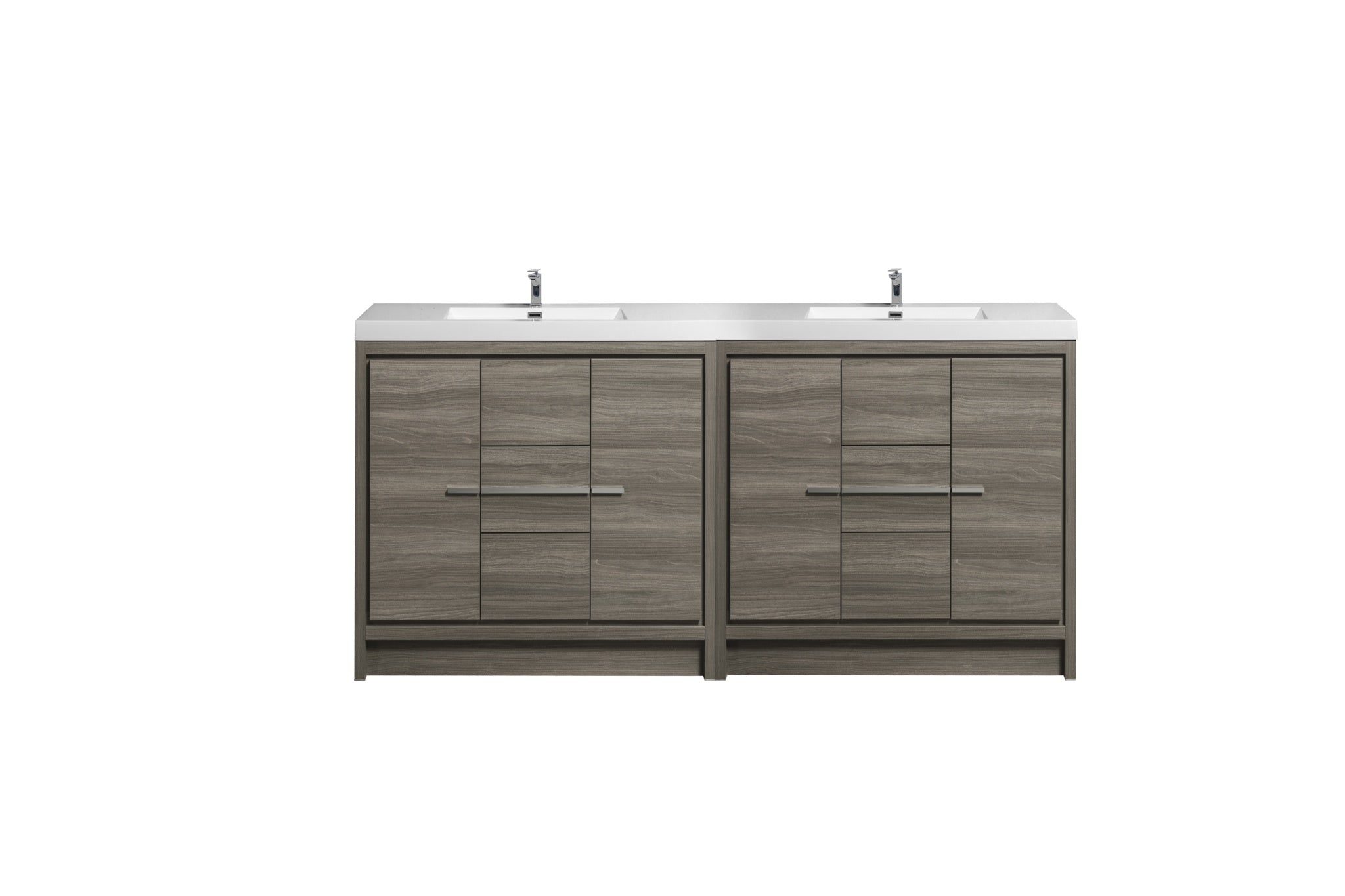 Granada 71 Maple Grey With Chrome Handle Cabinet, Square Cultured Marble Double Sink, Free Standing Modern Vanity Set