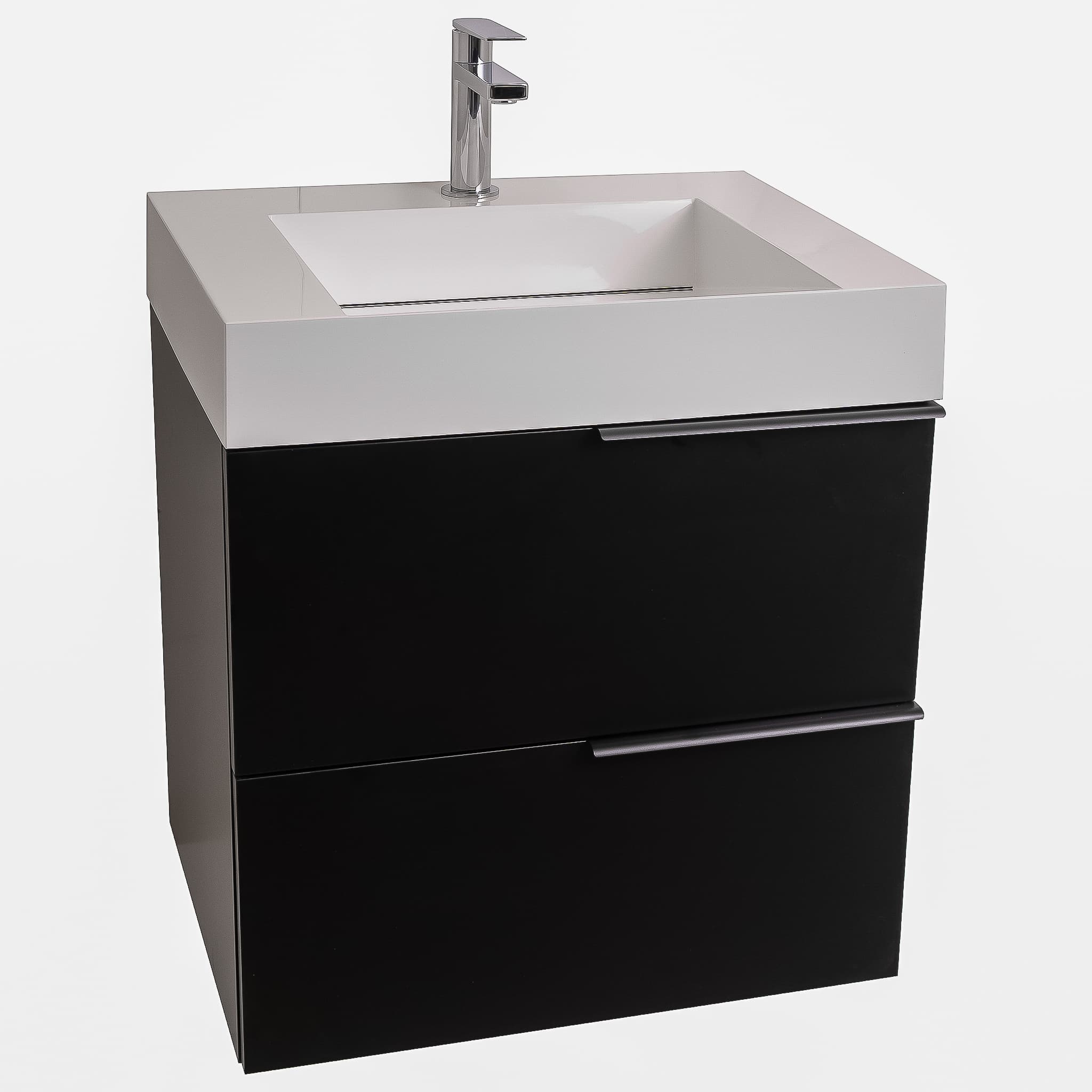 Mallorca 23.5 Matte Black Cabinet, Infinity Cultured Marble Sink, Wall Mounted Modern Vanity Set