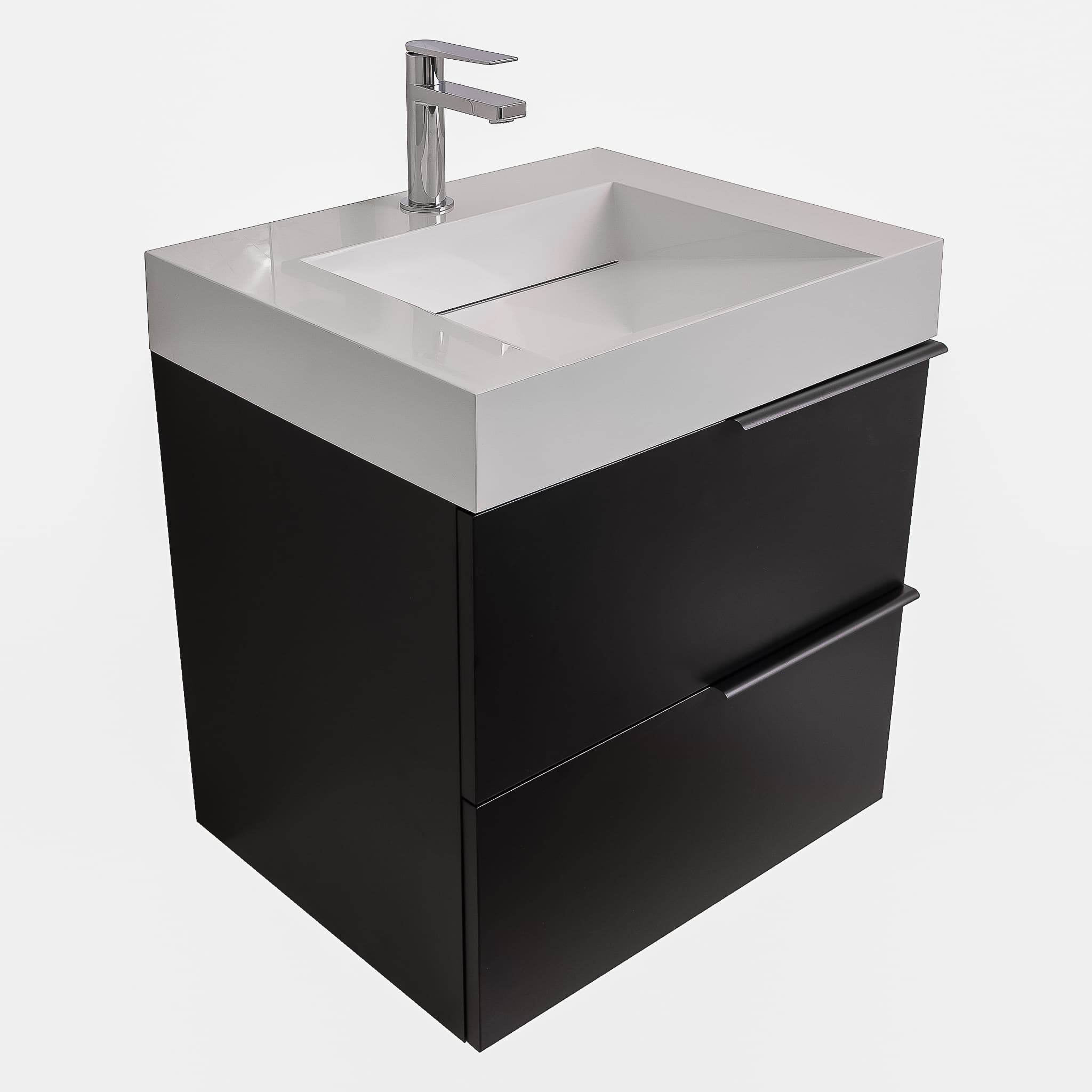 Mallorca 23.5 Matte Black Cabinet, Infinity Cultured Marble Sink, Wall Mounted Modern Vanity Set