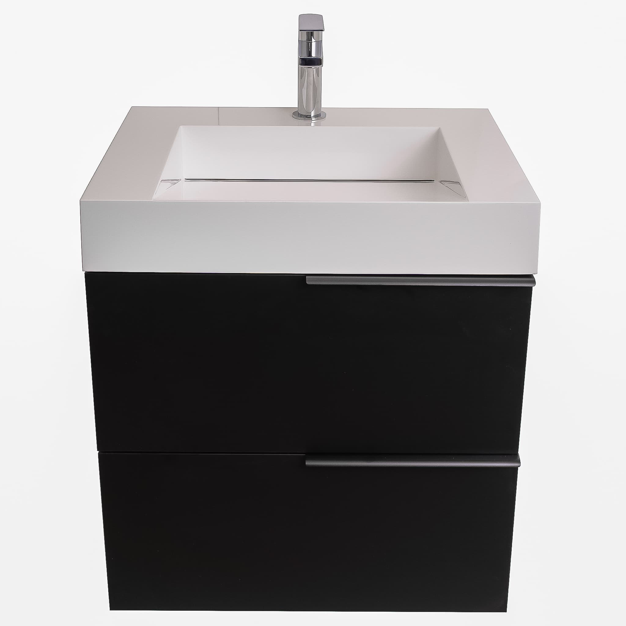 Mallorca 23.5 Matte Black Cabinet, Infinity Cultured Marble Sink, Wall Mounted Modern Vanity Set