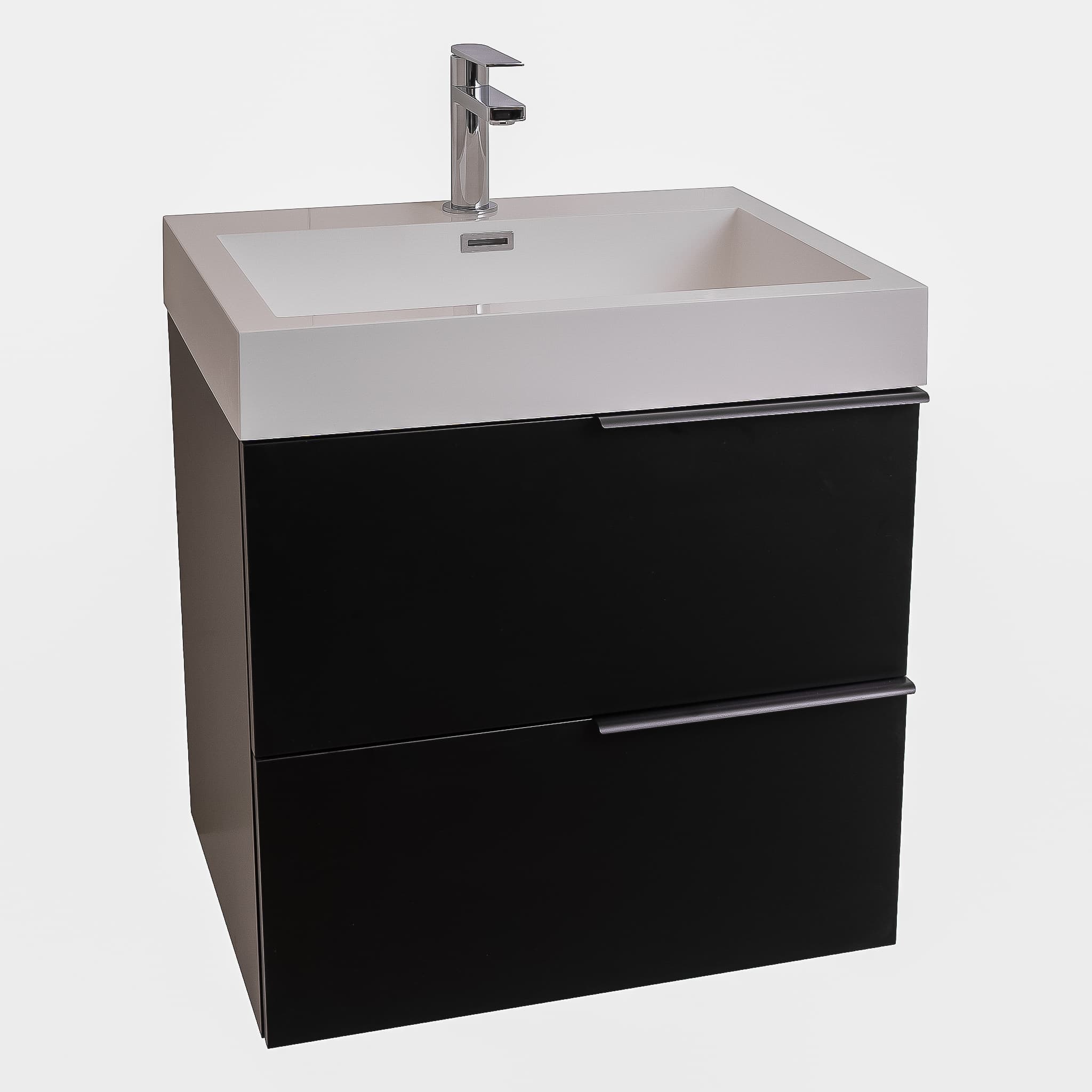 Mallorca 23.5 Matte Black Cabinet, Square Cultured Marble Sink, Wall Mounted Modern Vanity Set