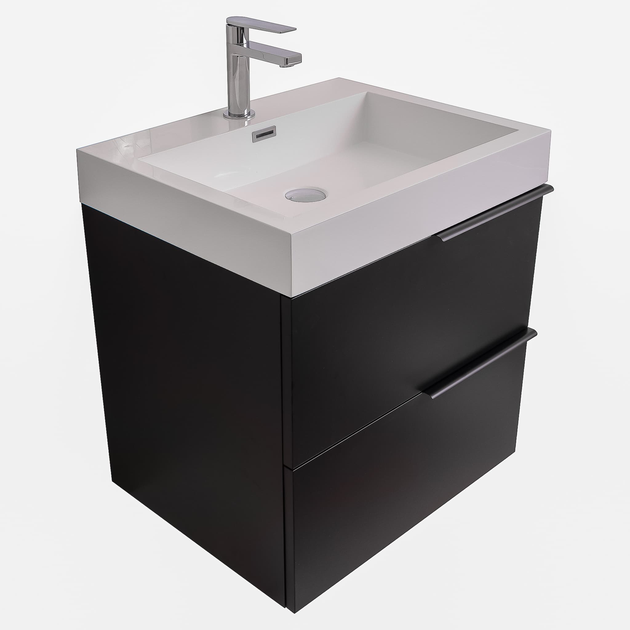 Mallorca 23.5 Matte Black Cabinet, Square Cultured Marble Sink, Wall Mounted Modern Vanity Set